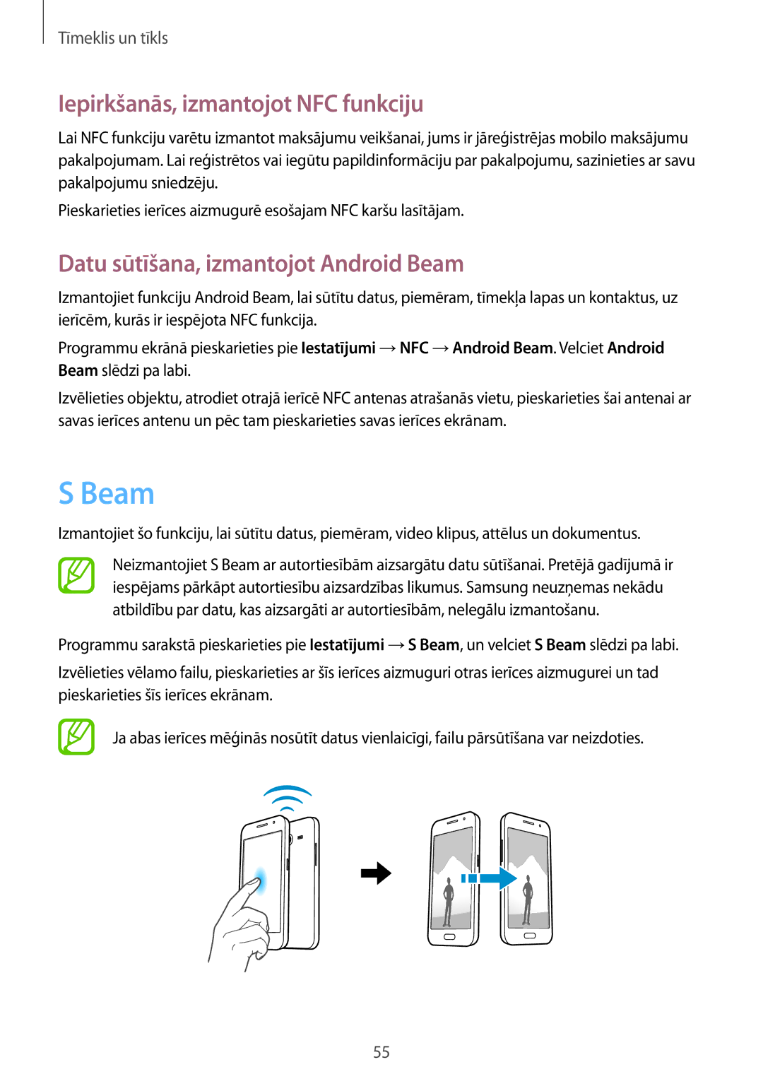 Samsung SM-G355HZKNSEB, SM-G355HZWNSEB Iepirkšanās, izmantojot NFC funkciju, Datu sūtīšana, izmantojot Android Beam 