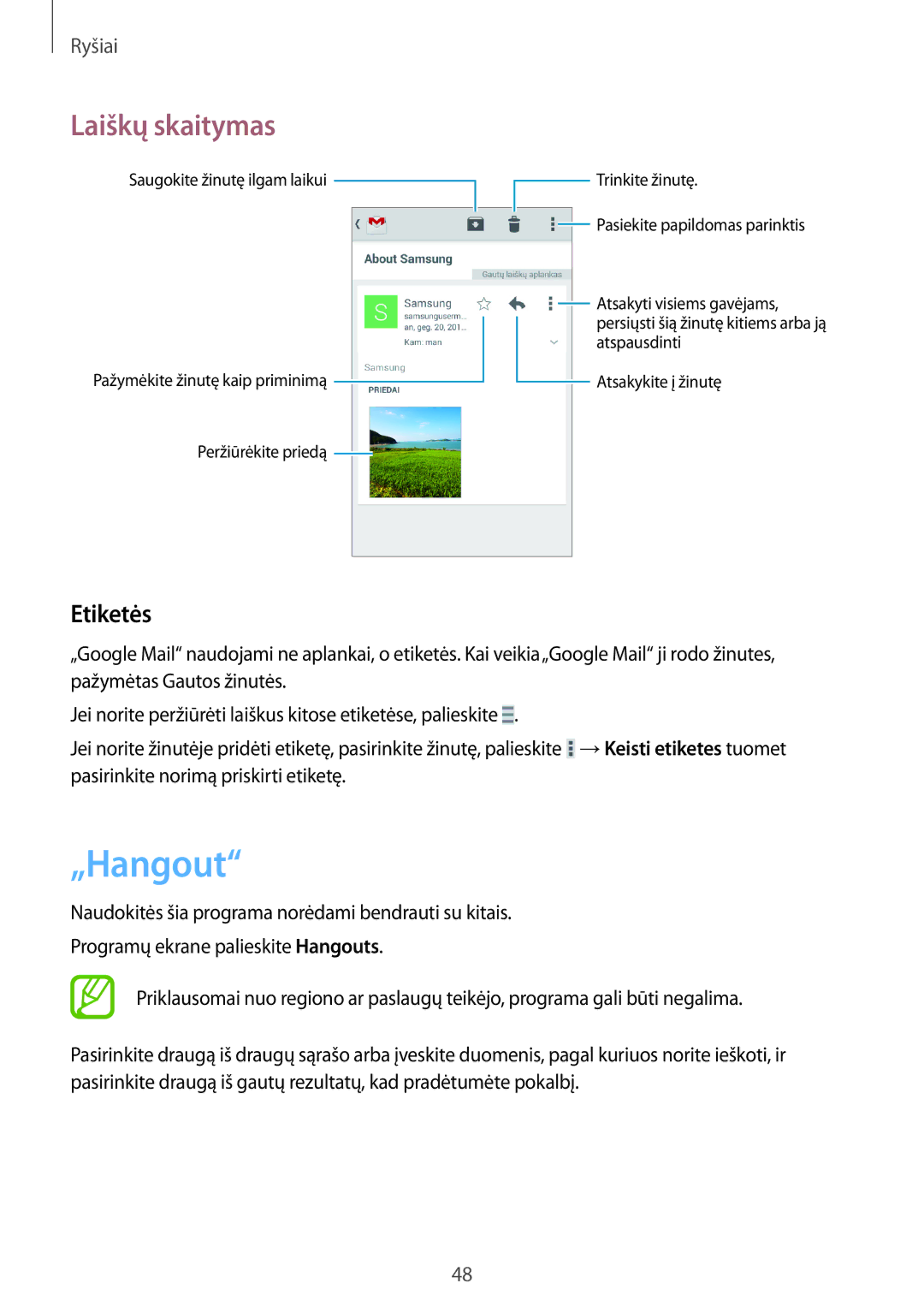 Samsung SM-G355HZWNSEB, SM-G355HZKNSEB manual „Hangout, Etiketės 