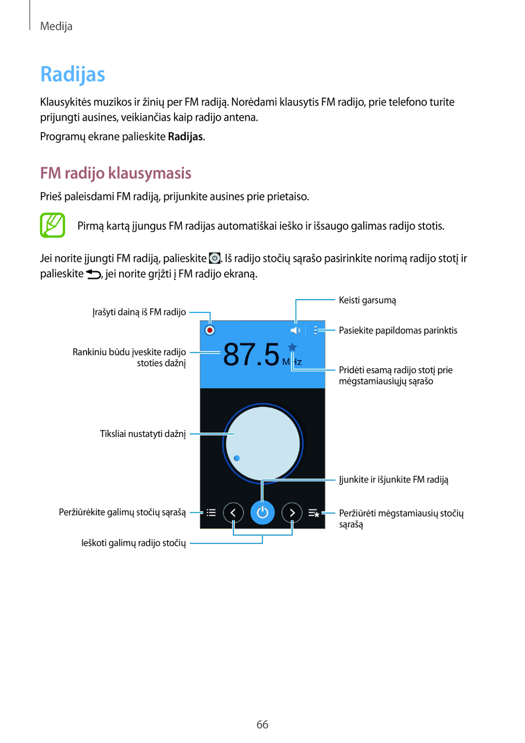 Samsung SM-G355HZWNSEB, SM-G355HZKNSEB manual Radijas, FM radijo klausymasis 