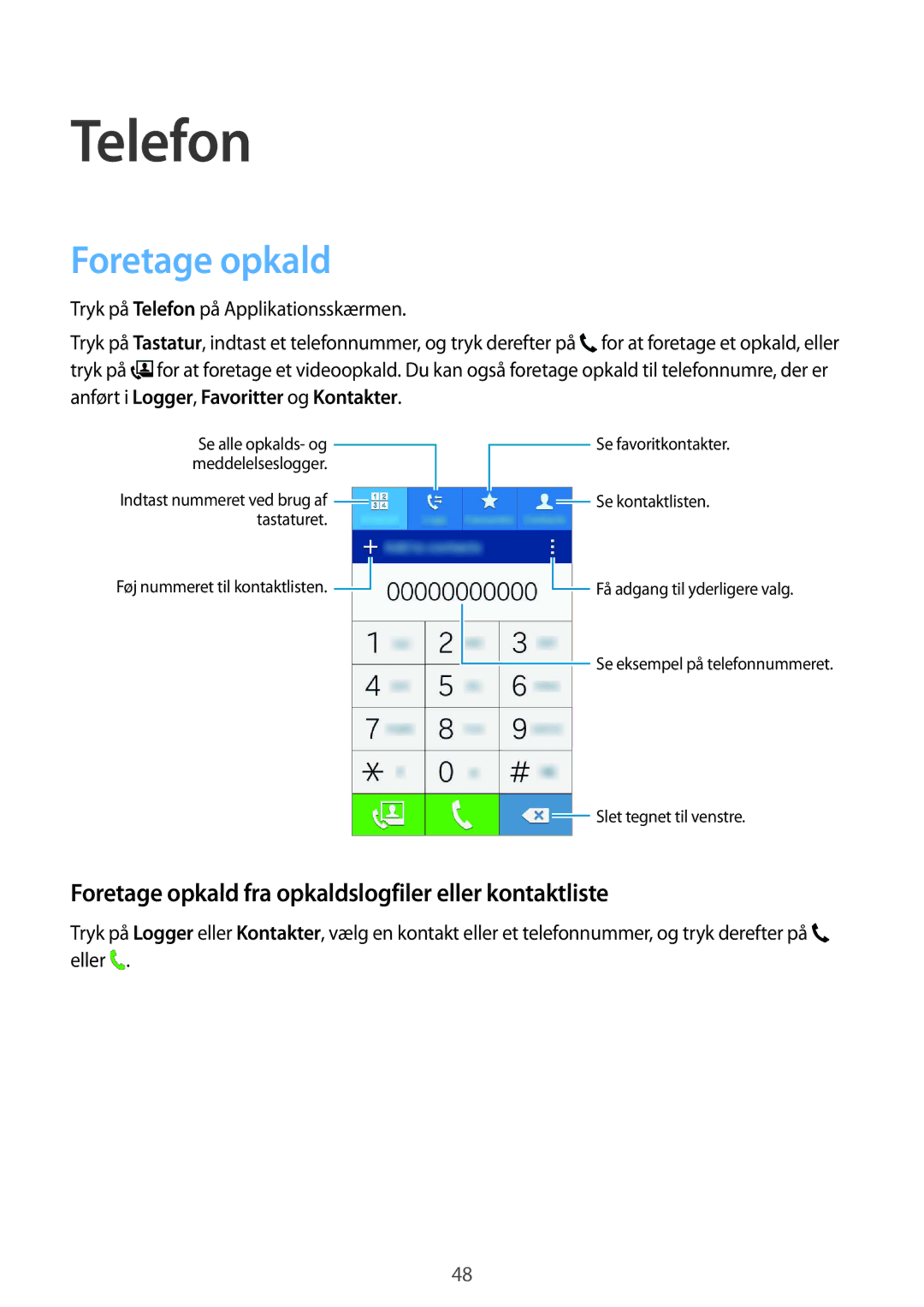 Samsung SM-G357FZAANEE, SM-G357FZAZNEE, SM-G357FZAZVDS Telefon, Foretage opkald fra opkaldslogfiler eller kontaktliste 