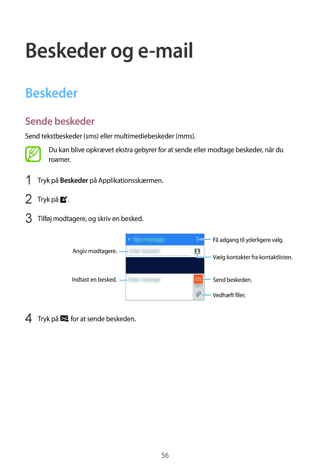 Samsung SM-G357FZWZHTS, SM-G357FZAZNEE, SM-G357FZAZVDS, SM-G357FZWZTEN, SM-G357FZWZVDS Beskeder og e-mail, Sende beskeder 