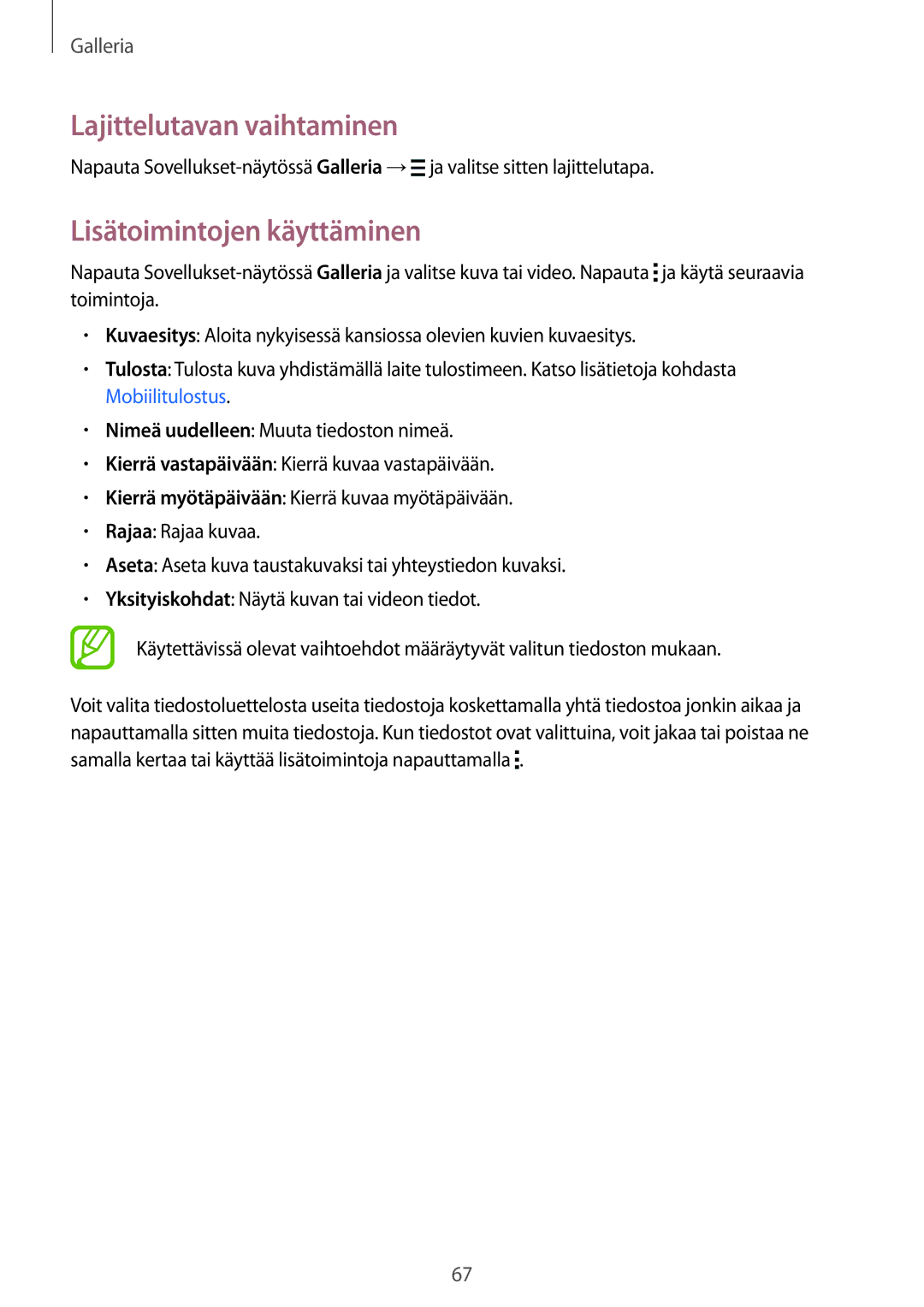 Samsung SM-G357FZWZNEE, SM-G357FZAZNEE, SM-G357FZAZVDS manual Lajittelutavan vaihtaminen, Lisätoimintojen käyttäminen 