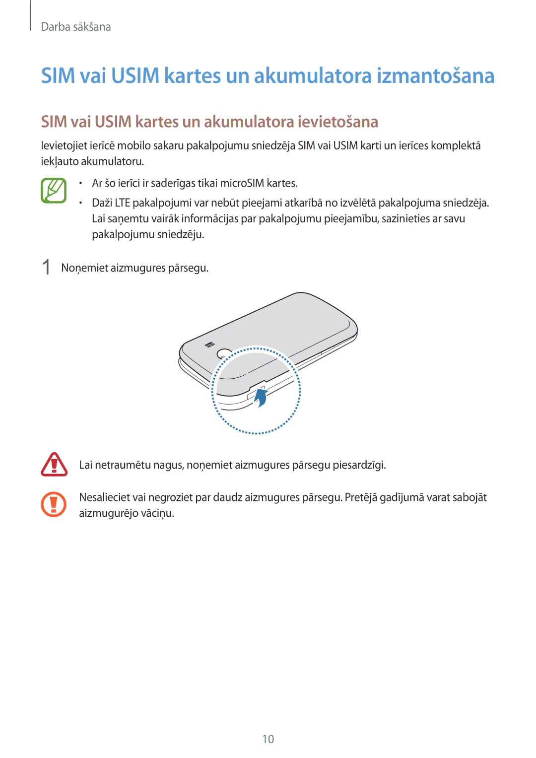 Samsung SM-G357FZAZSEB SIM vai Usim kartes un akumulatora izmantošana, SIM vai Usim kartes un akumulatora ievietošana 