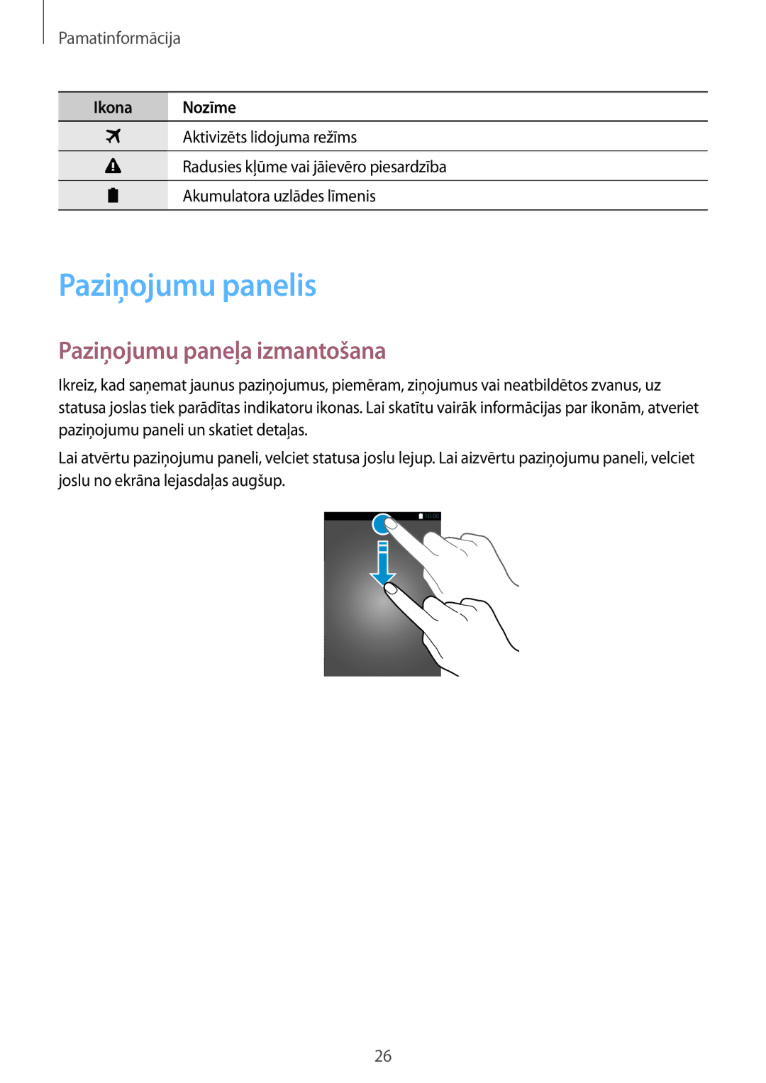 Samsung SM-G357FZAZSEB, SM-G357FZWZSEB manual Paziņojumu panelis, Paziņojumu paneļa izmantošana 