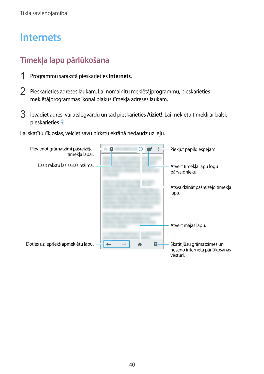 Samsung SM-G357FZAZSEB, SM-G357FZWZSEB manual Internets, Tīmekļa lapu pārlūkošana 