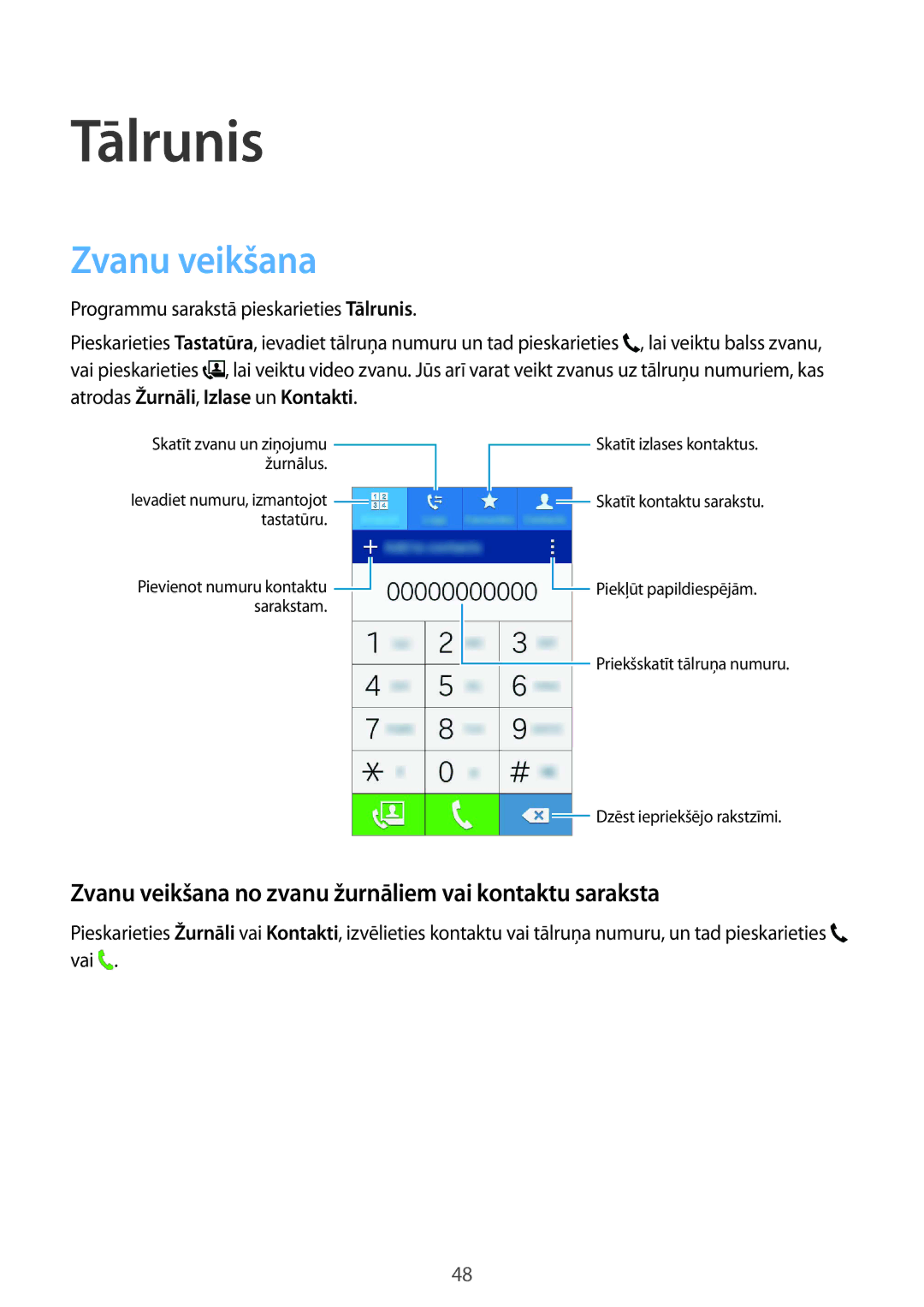 Samsung SM-G357FZAZSEB, SM-G357FZWZSEB manual Tālrunis, Zvanu veikšana no zvanu žurnāliem vai kontaktu saraksta 