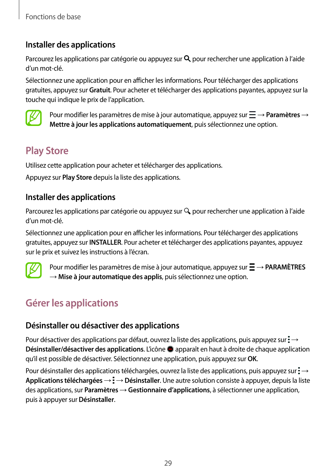 Samsung SM-G357FZAZBOG, SM-G357FZAZSFR, SM-G357FZWZBOG manual Play Store, Gérer les applications, Installer des applications 