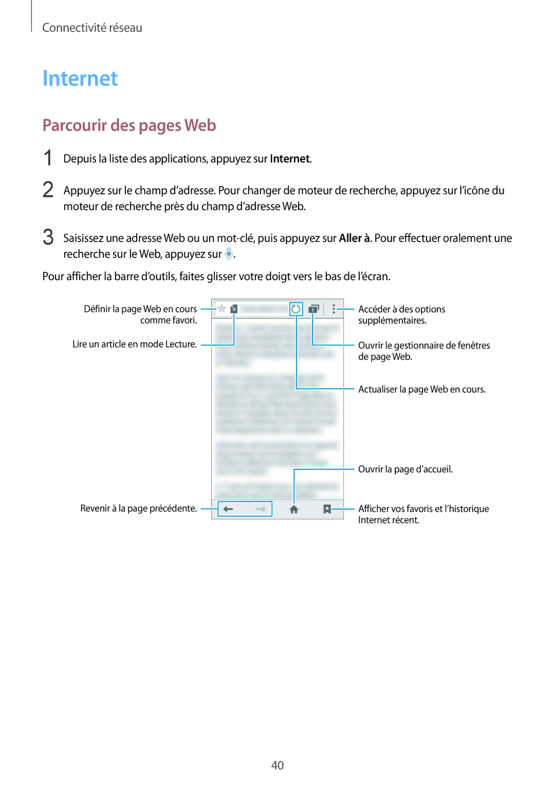 Samsung SM-G357FZAZSFR, SM-G357FZWZBOG, SM-G357FZWZXEF, SM-G357FZWZFTM, SM-G357FZWZNRJ manual Internet, Parcourir des pages Web 