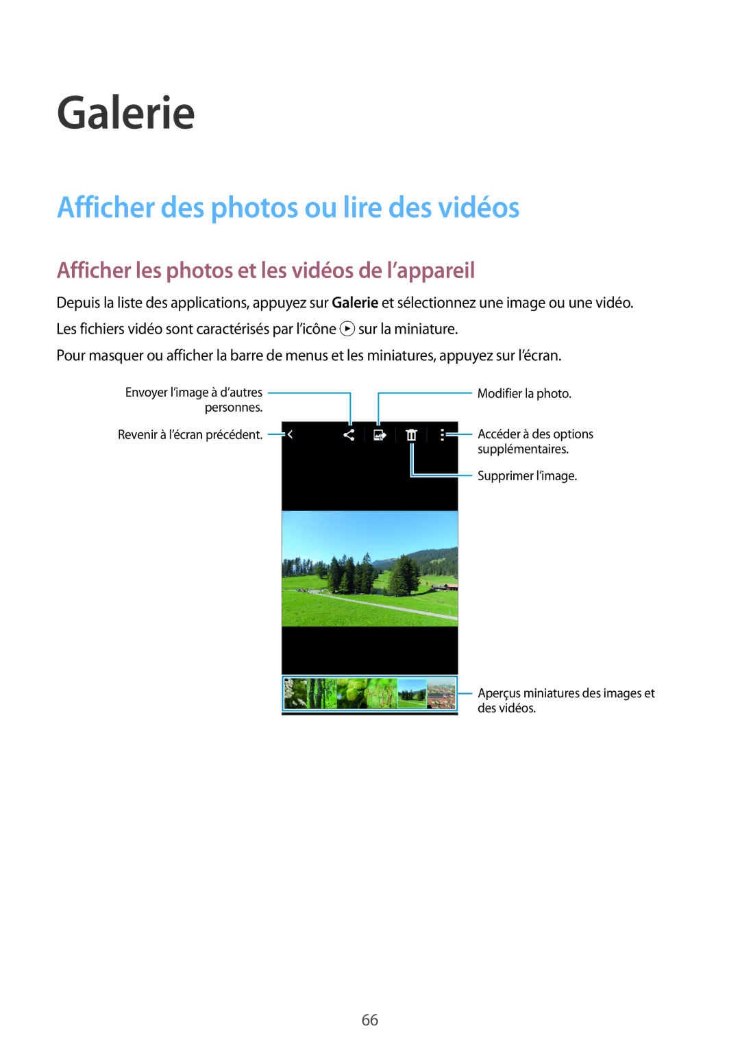 Samsung SM-G357FZWZSFR Galerie, Afficher des photos ou lire des vidéos, Afficher les photos et les vidéos de l’appareil 