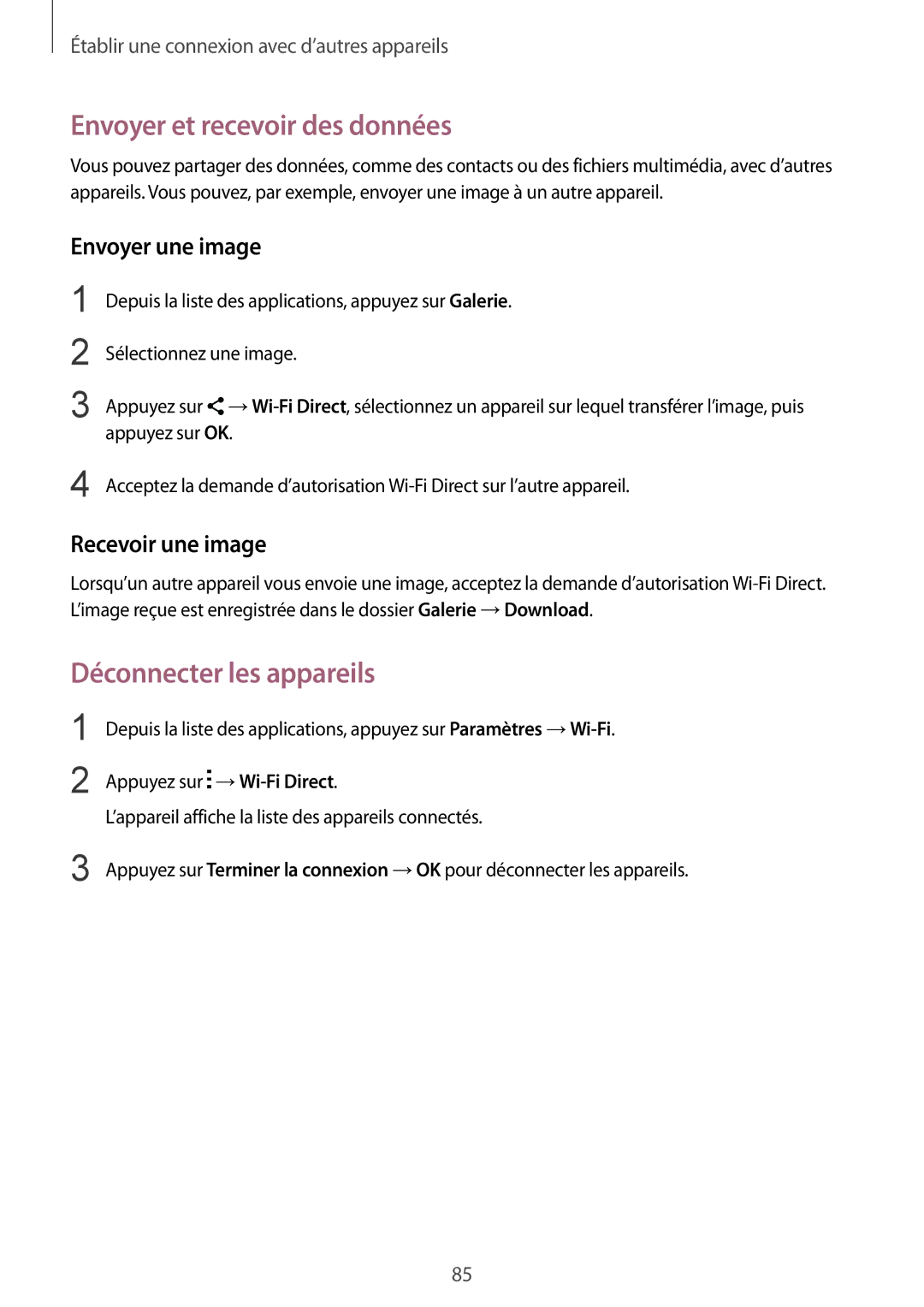 Samsung SM-G357FZAZFTM, SM-G357FZAZSFR, SM-G357FZWZBOG, SM-G357FZWZXEF, SM-G357FZWZFTM manual Déconnecter les appareils 