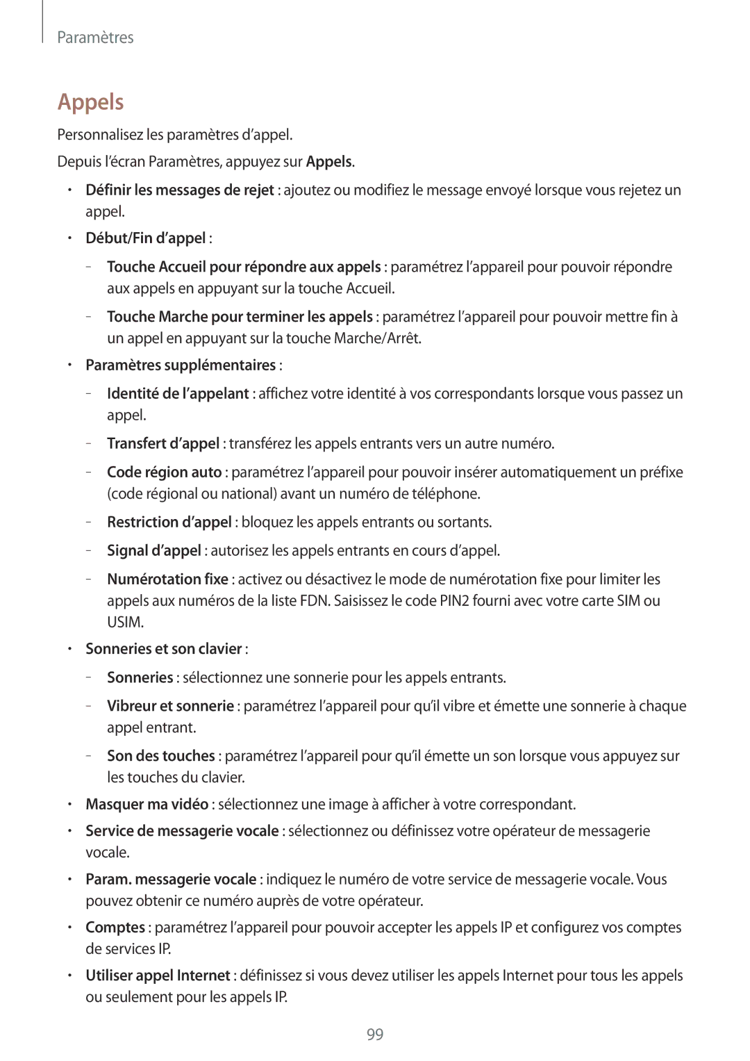 Samsung SM-G357FZAZBOG, SM-G357FZAZSFR, SM-G357FZWZBOG manual Appels, Paramètres supplémentaires, Sonneries et son clavier 