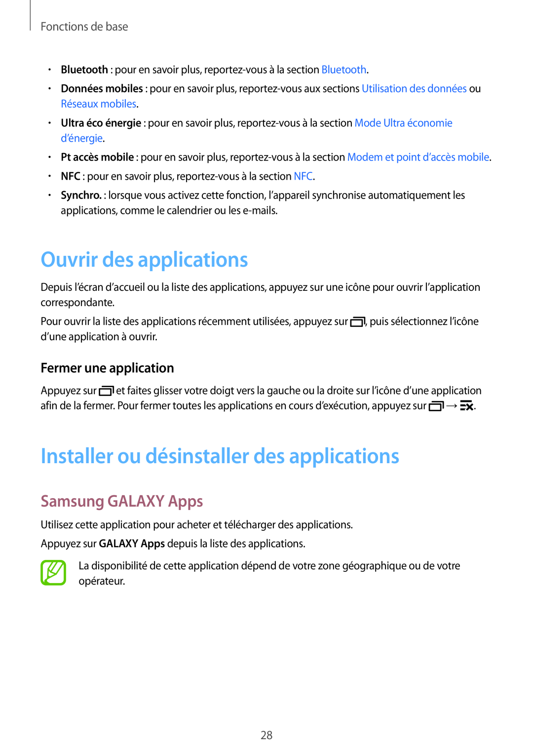 Samsung SM-G357FZAZNRJ manual Ouvrir des applications, Installer ou désinstaller des applications, Samsung GALAXY Apps 