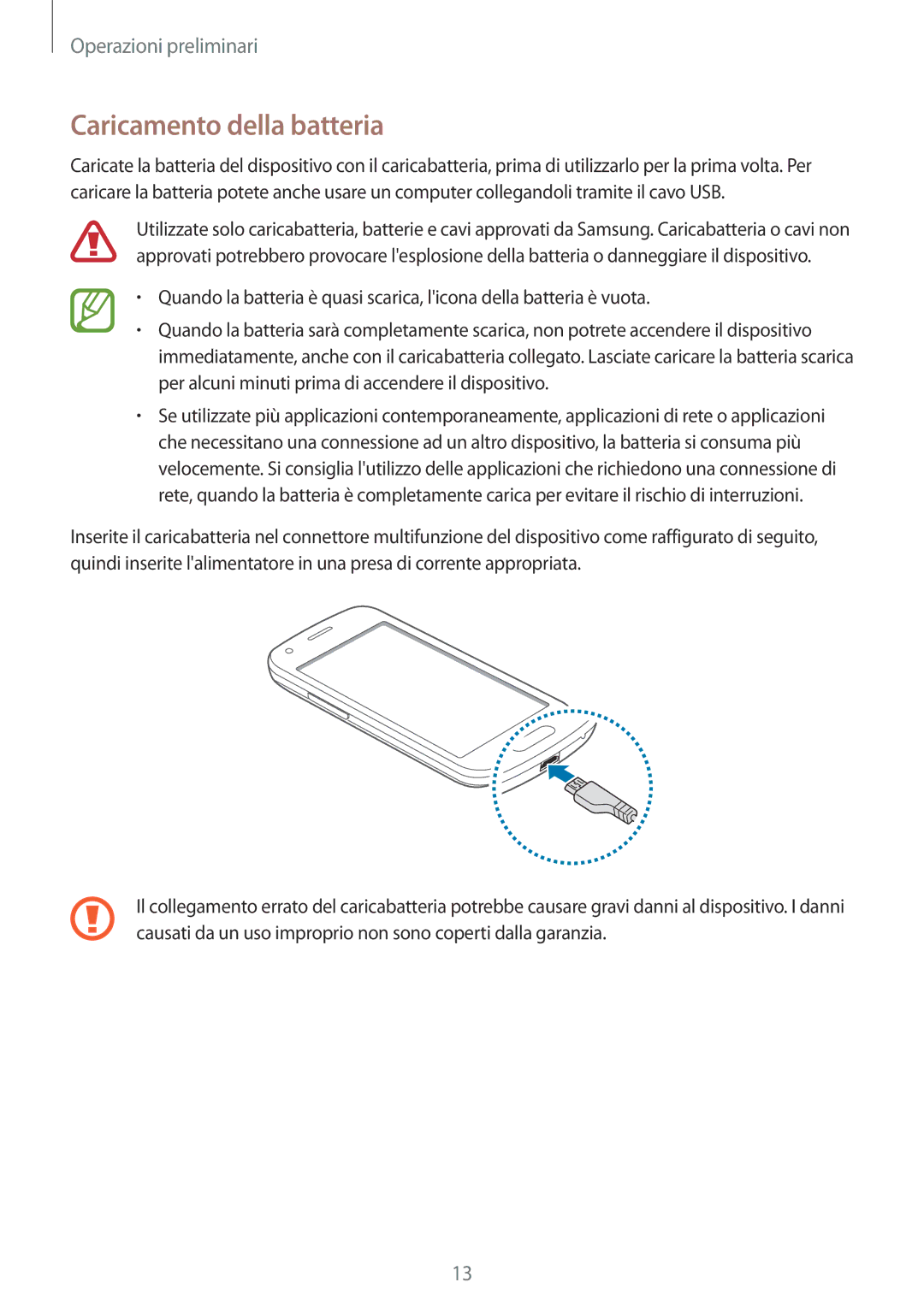 Samsung SM-G357FZAZTPL, SM-G357FZWZXEO, SM-G357FZAZIDE, SM-G357FZAZPLS, SM-G357FZWZIDE manual Caricamento della batteria 