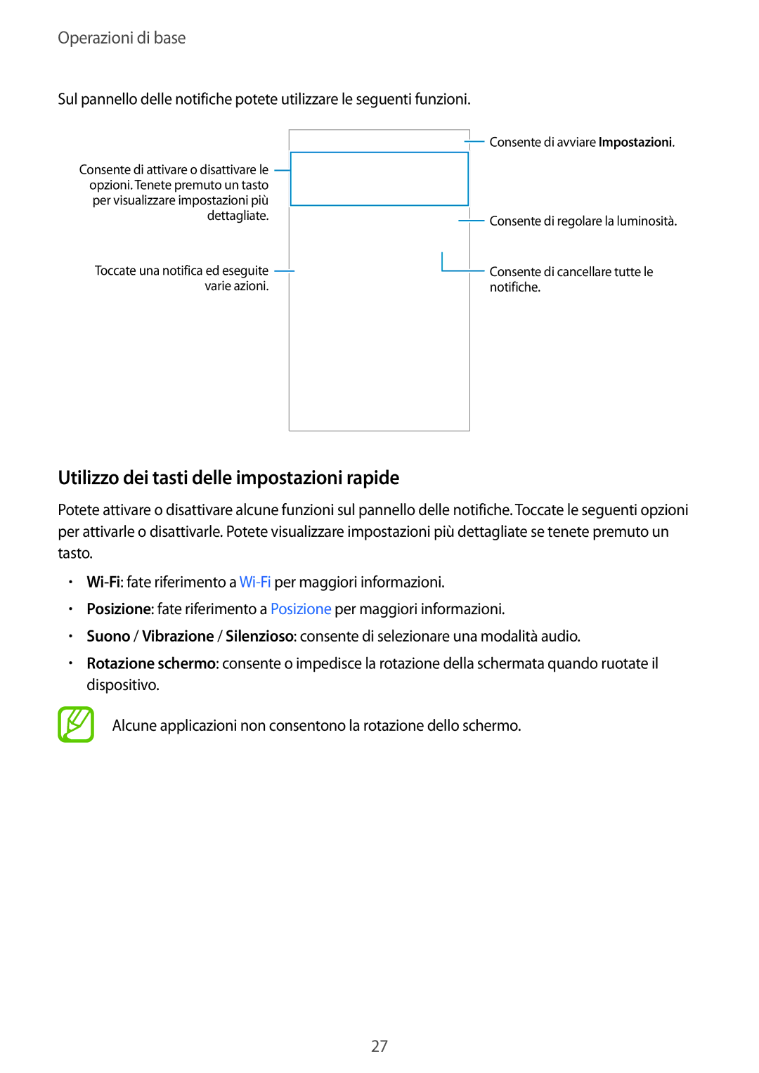 Samsung SM-G357FZWZOMN, SM-G357FZWZXEO, SM-G357FZAZIDE, SM-G357FZAZTPL manual Utilizzo dei tasti delle impostazioni rapide 