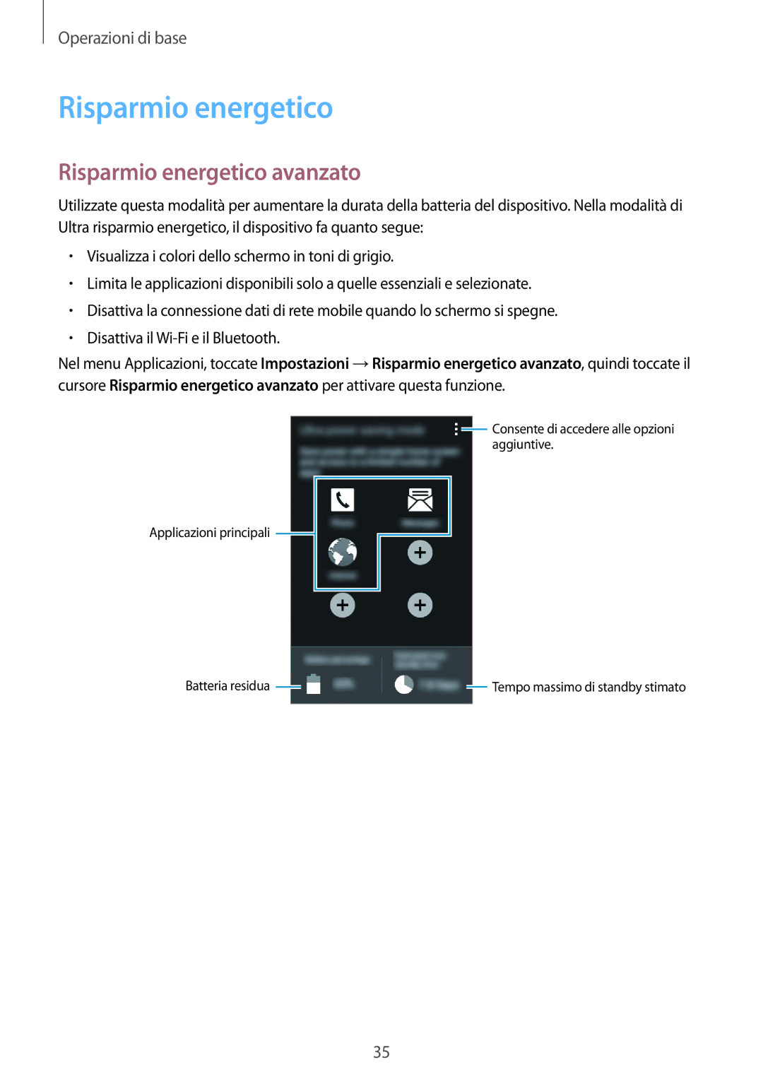 Samsung SM-G357FZAZTPL, SM-G357FZWZXEO, SM-G357FZAZIDE, SM-G357FZAZPLS, SM-G357FZWZIDE manual Risparmio energetico avanzato 