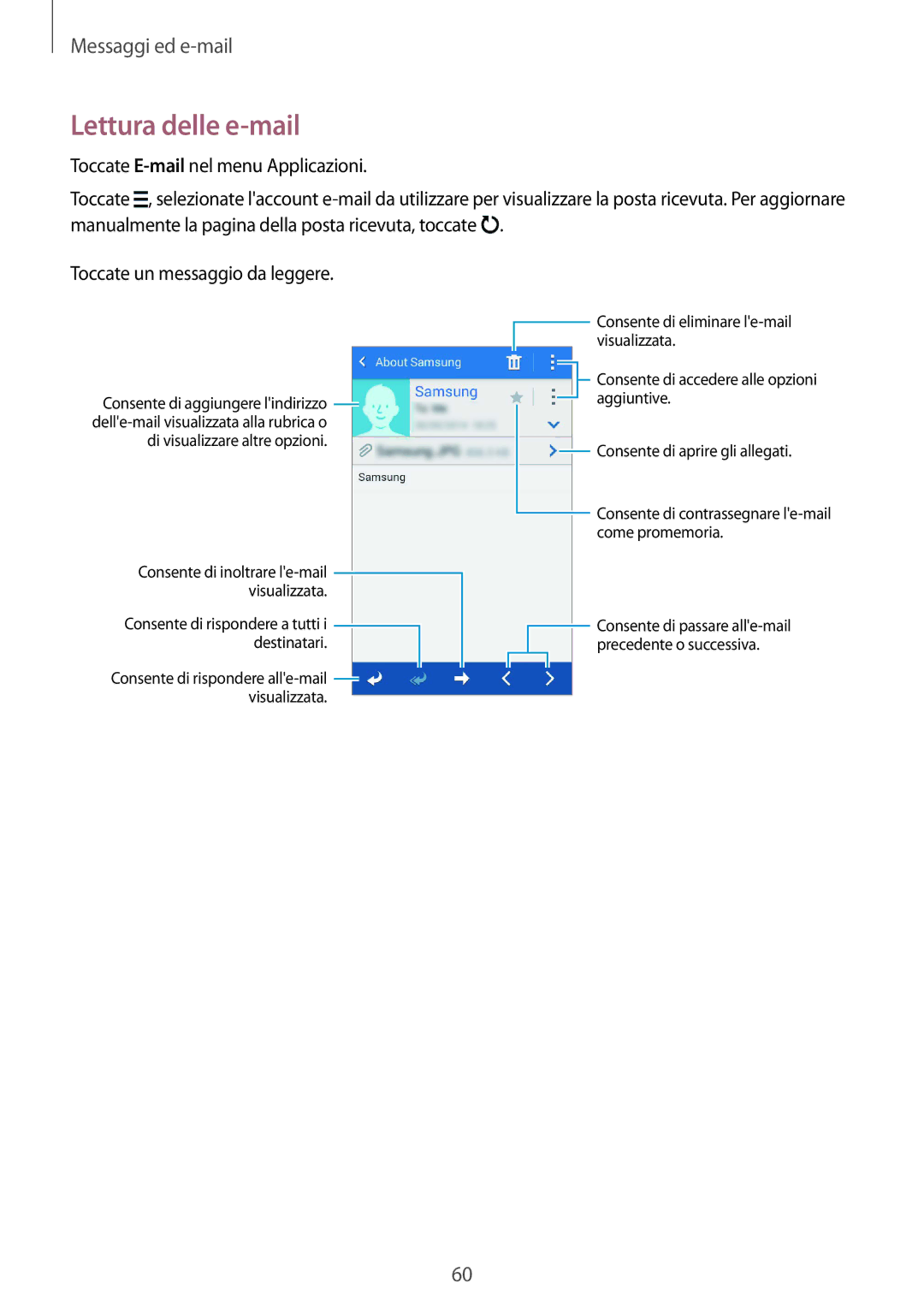 Samsung SM-G357FZWZOMN, SM-G357FZWZXEO, SM-G357FZAZIDE, SM-G357FZAZTPL Lettura delle e-mail, Di visualizzare altre opzioni 