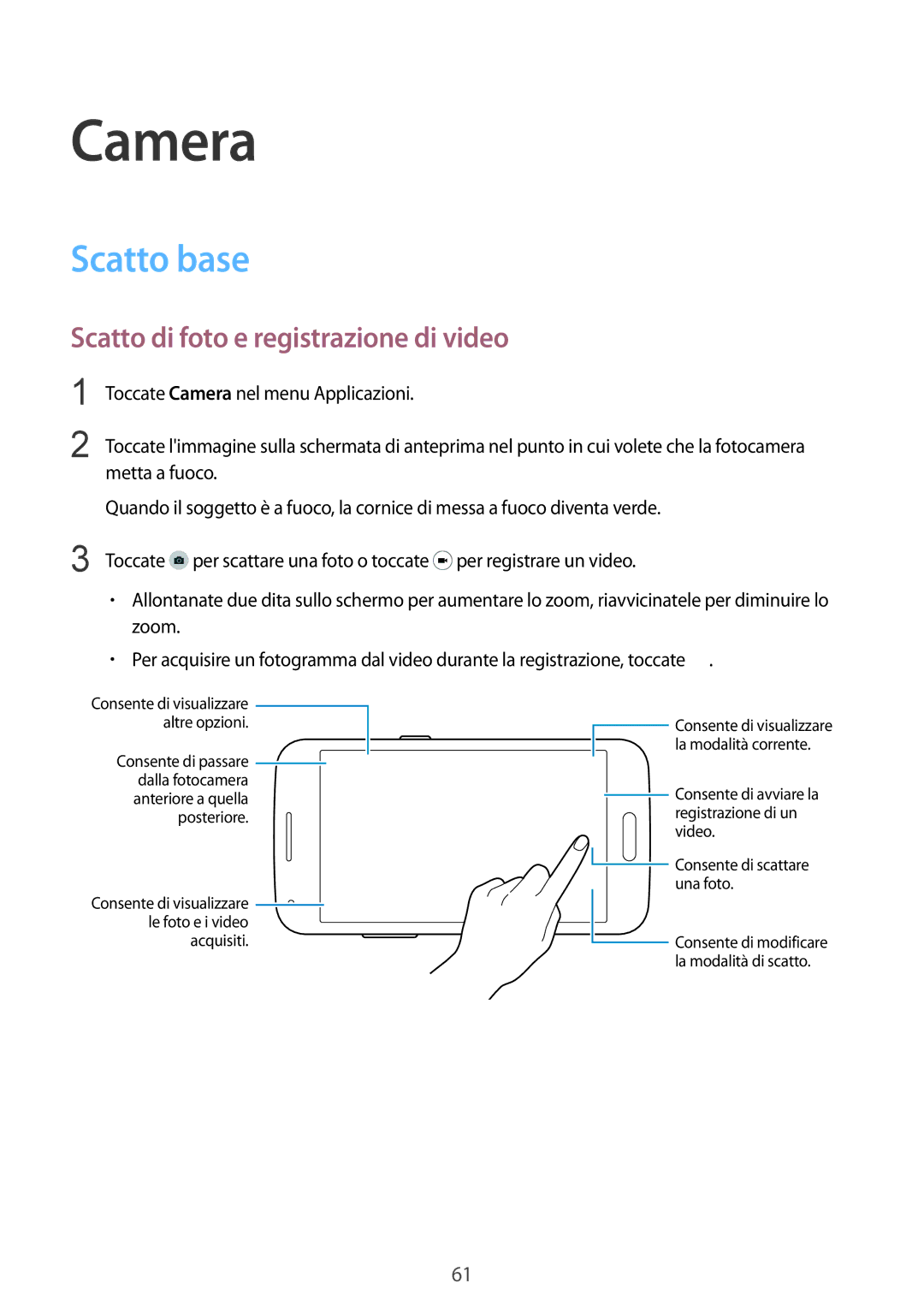 Samsung SM-G357FZAZTIM, SM-G357FZWZXEO, SM-G357FZAZIDE manual Camera, Scatto base, Scatto di foto e registrazione di video 