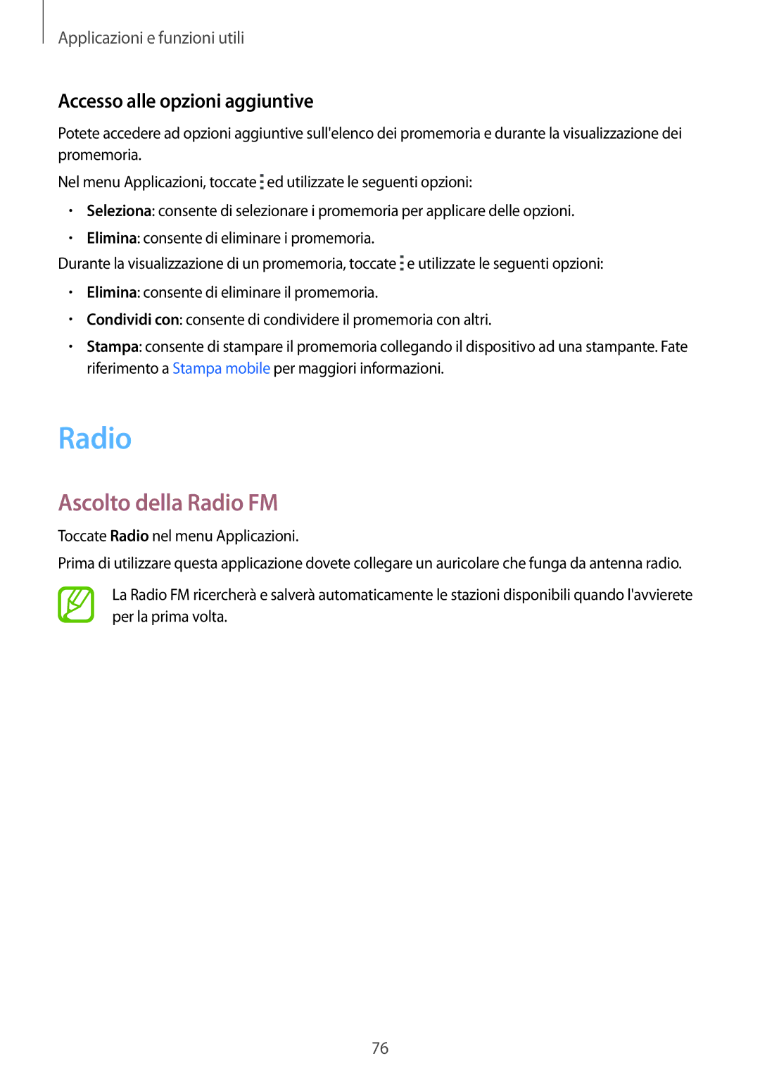 Samsung SM-G357FZWZTIM, SM-G357FZWZXEO, SM-G357FZAZIDE, SM-G357FZAZTPL, SM-G357FZAZPLS manual Ascolto della Radio FM 