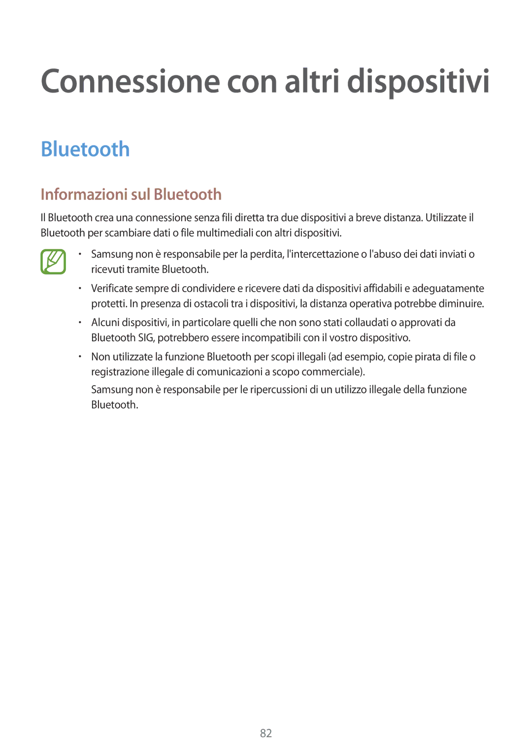 Samsung SM-G357FZWZOMN, SM-G357FZWZXEO, SM-G357FZAZIDE, SM-G357FZAZTPL, SM-G357FZAZPLS manual Informazioni sul Bluetooth 