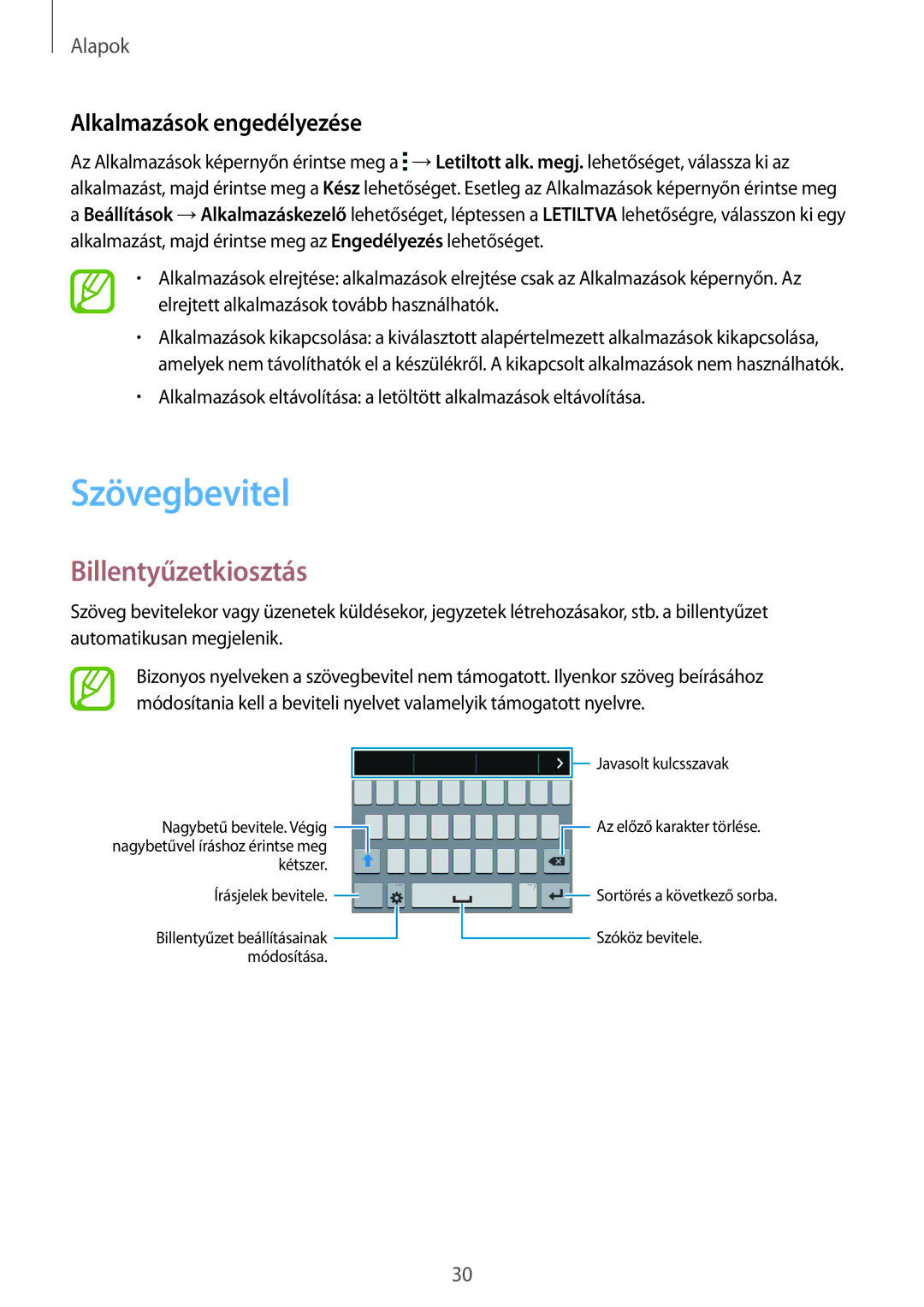 Samsung SM-G357FZAZTMS, SM-G357FZWZXEO, SM-G357FZWZCOS manual Szövegbevitel, Billentyűzetkiosztás, Alkalmazások engedélyezése 