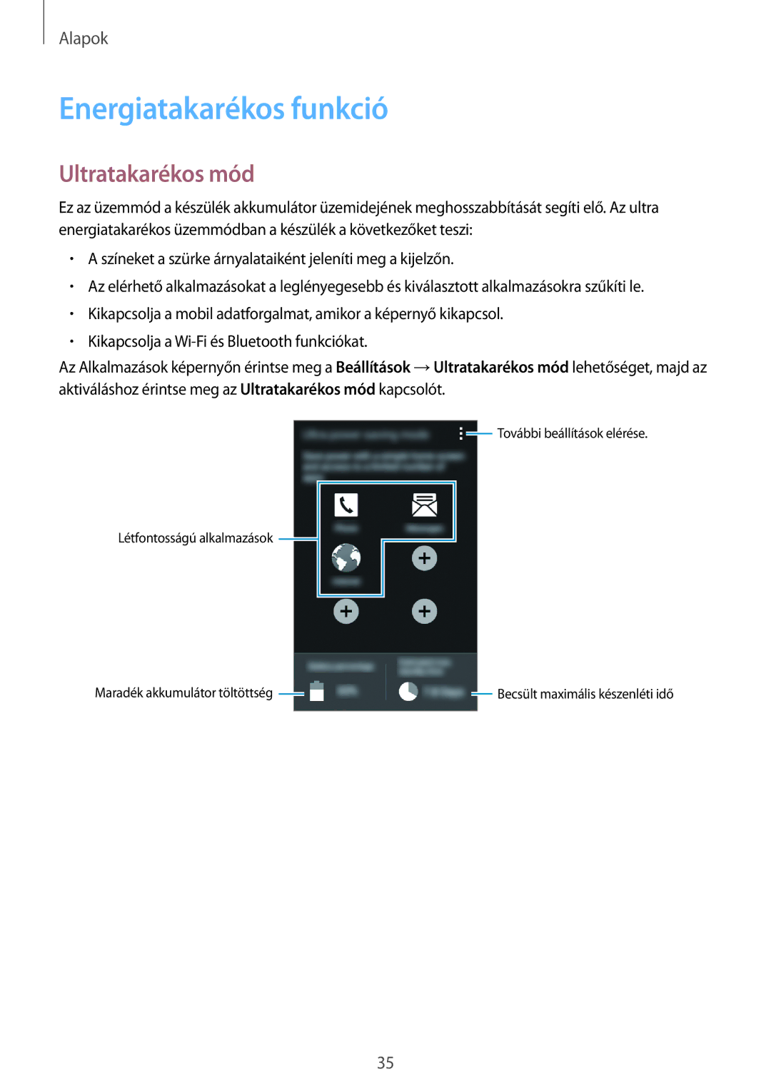 Samsung SM2G357FZAZXEH, SM-G357FZWZXEO, SM-G357FZWZCOS, SM-G357FZWZPLS manual Energiatakarékos funkció, Ultratakarékos mód 