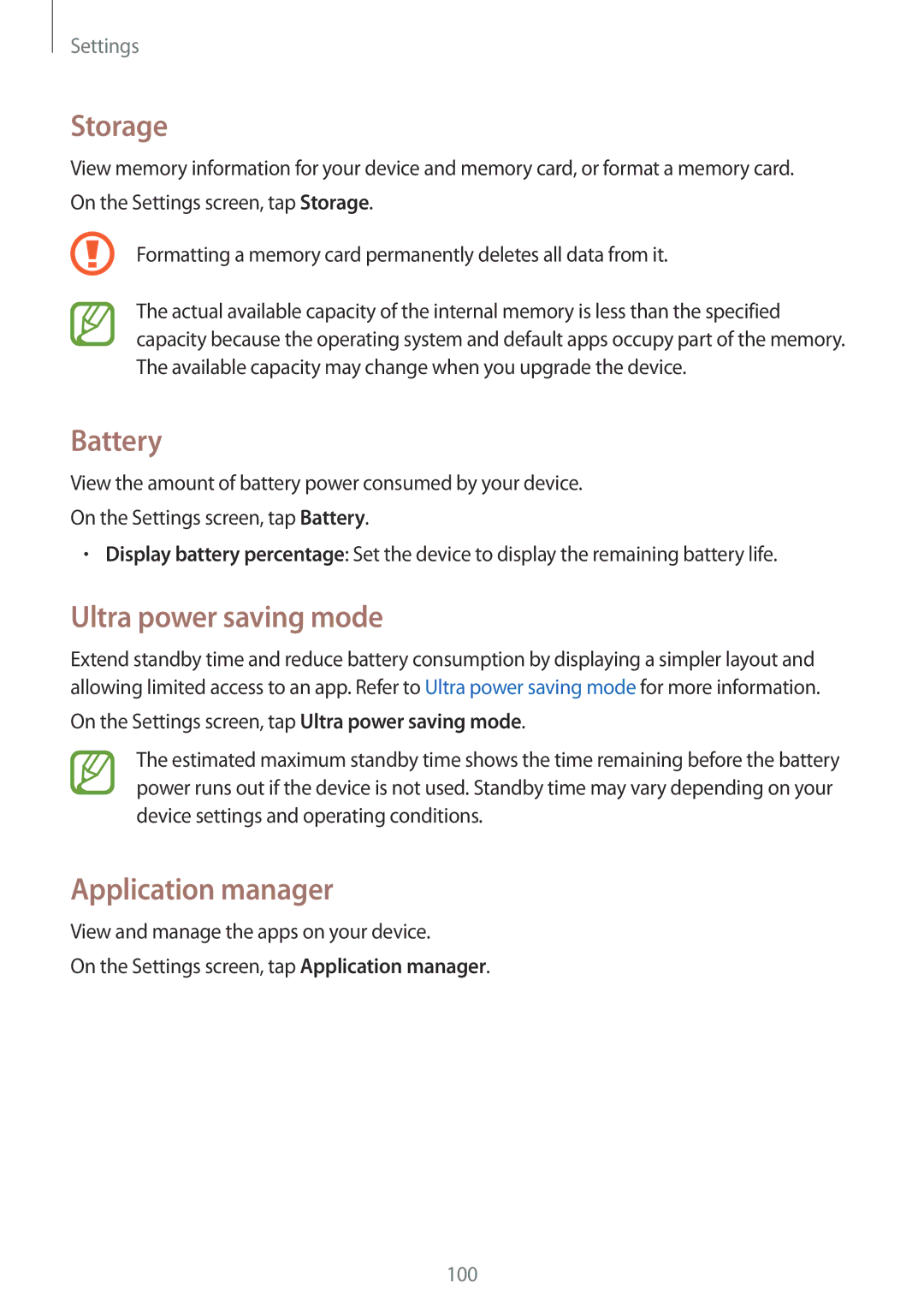 Samsung SM-G357FZAZXEO, SM-G357FZWZXEO, SM-G357FZWZOPT, SM-G357FZWZDBT, SM-G357FZAZSEB Storage, Battery, Application manager 