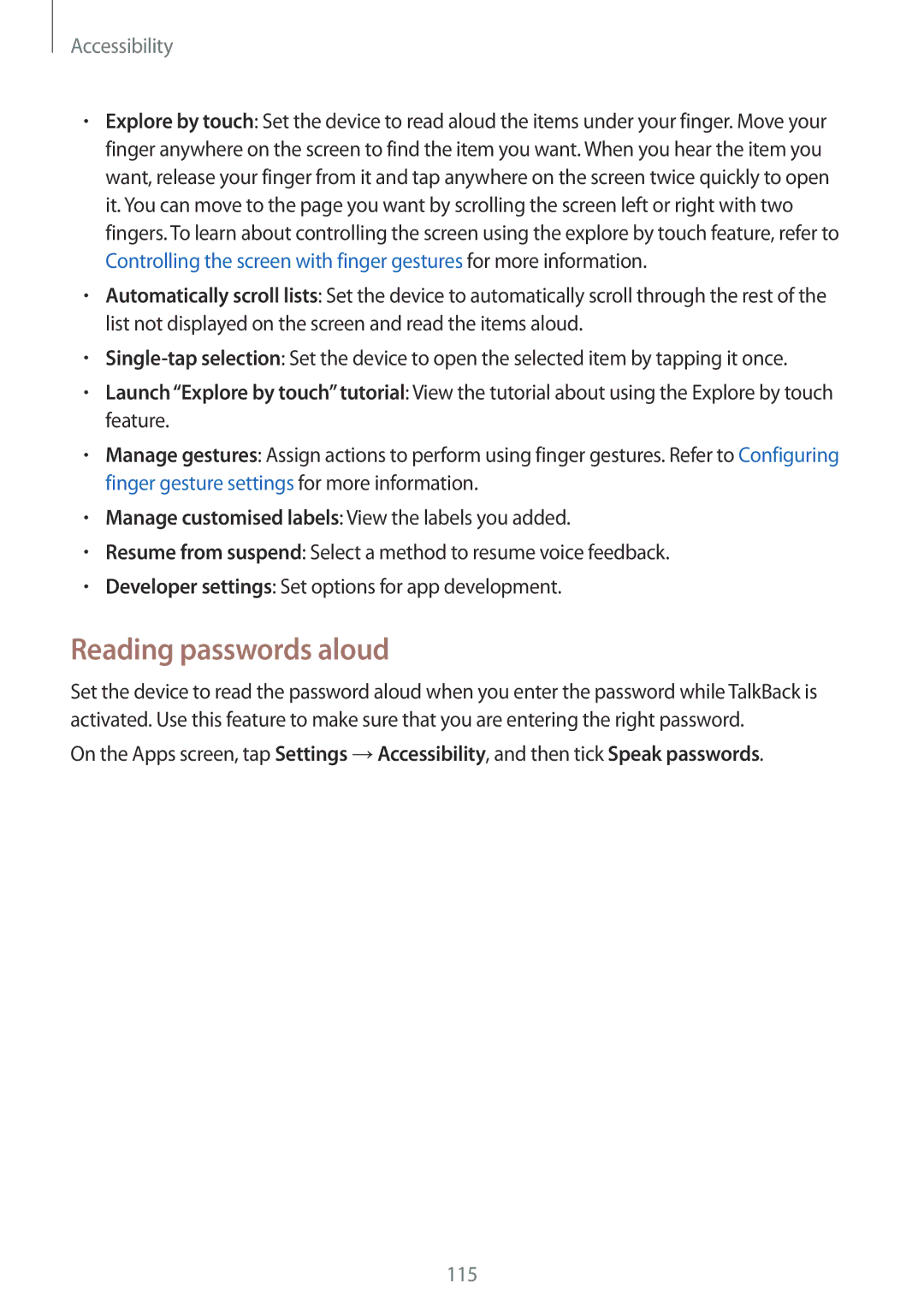 Samsung SM-G357FZAZFTM, SM-G357FZWZXEO, SM-G357FZWZOPT, SM-G357FZWZDBT, SM-G357FZAZSEB, SM-G357FZWZCOS Reading passwords aloud 