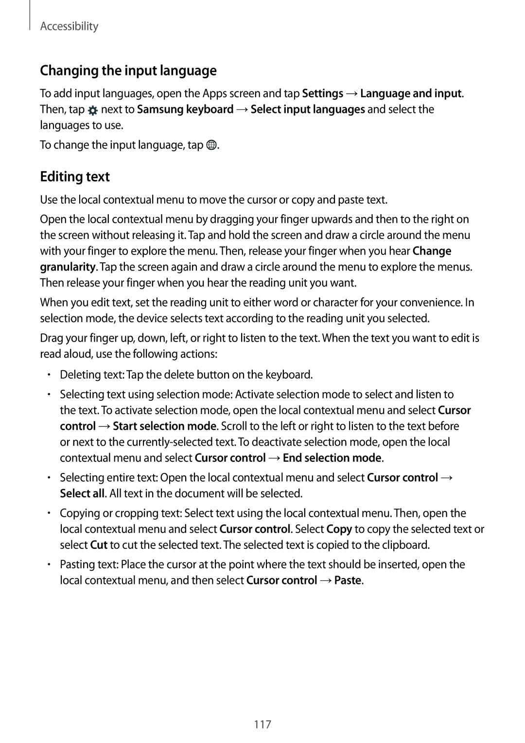Samsung SM-G357FZAZXEF, SM-G357FZWZXEO, SM-G357FZWZOPT, SM-G357FZWZDBT manual Changing the input language, Editing text 