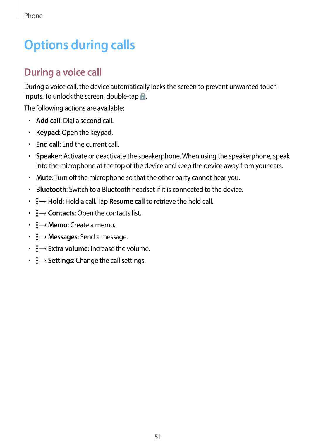 Samsung SM-G357FZAZORS, SM-G357FZWZXEO, SM-G357FZWZOPT, SM-G357FZWZDBT manual Options during calls, During a voice call 