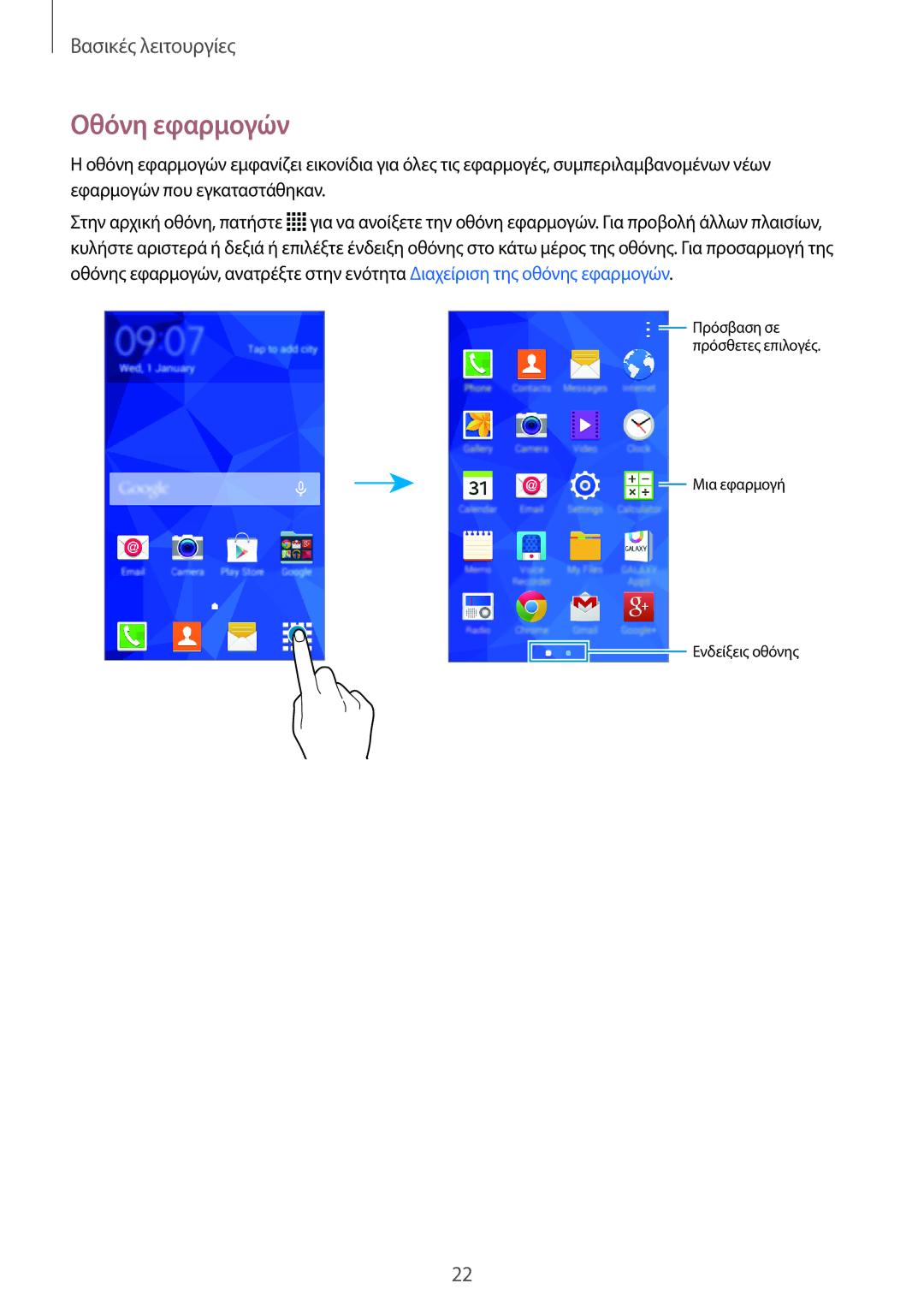 Samsung SM-G360FZWAVGR, SM-G360FHAAVGR, SM-G360FHAAEUR, SM-G360FZWAEUR manual Οθόνη εφαρμογών 