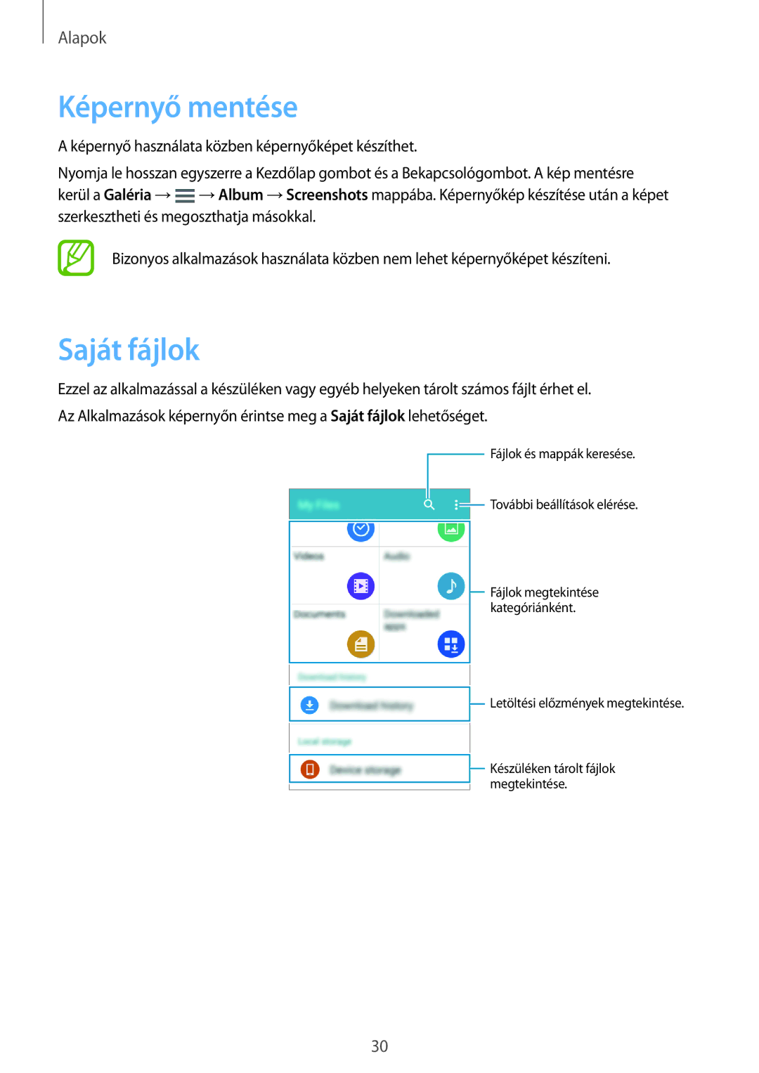 Samsung SM-G360FZWAXEH, SM-G360FZSAPRT, SM-G360FHAAPRT, SM-G360FHAAXEH, SM-G360FHAAVGR manual Képernyő mentése, Saját fájlok 