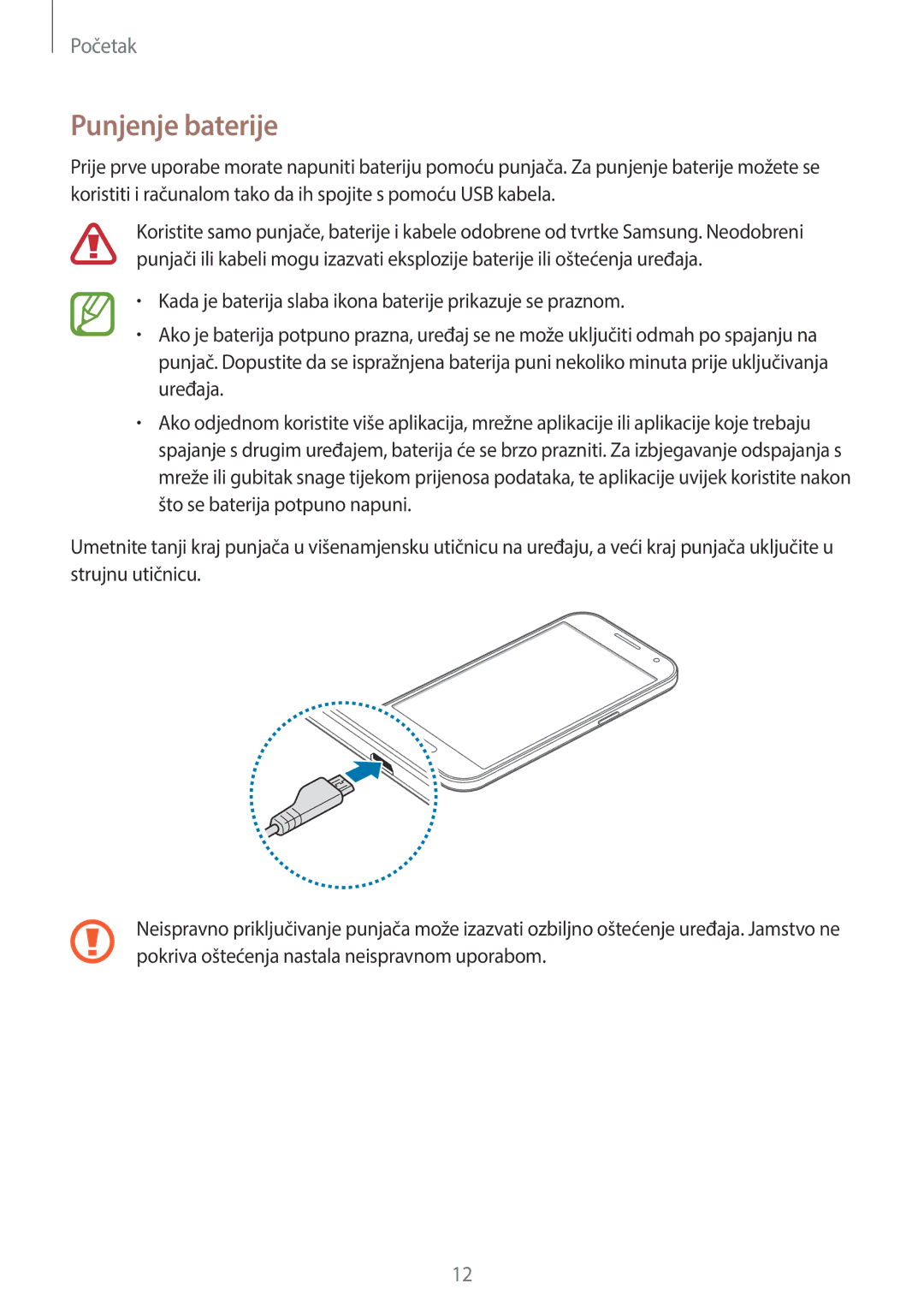 Samsung SM-G360FZWASEE, SM-G360FZSASEE, SM-G360FHAAVIP, SM-G360FZWAVIP, SM-G360FHAASEE manual Punjenje baterije 