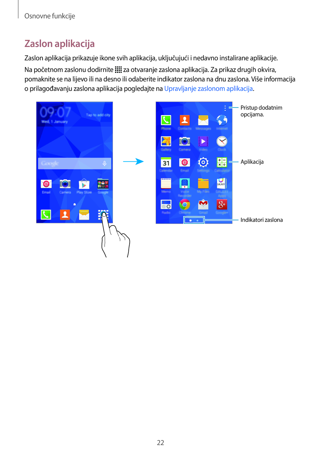 Samsung SM-G360FZWASEE, SM-G360FZSASEE, SM-G360FHAAVIP, SM-G360FZWAVIP, SM-G360FHAASEE manual Zaslon aplikacija 