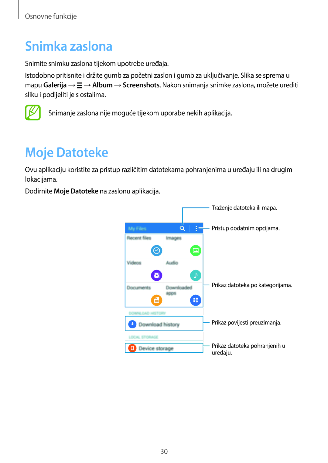 Samsung SM-G360FZSASEE, SM-G360FHAAVIP, SM-G360FZWASEE, SM-G360FZWAVIP, SM-G360FHAASEE manual Snimka zaslona, Moje Datoteke 