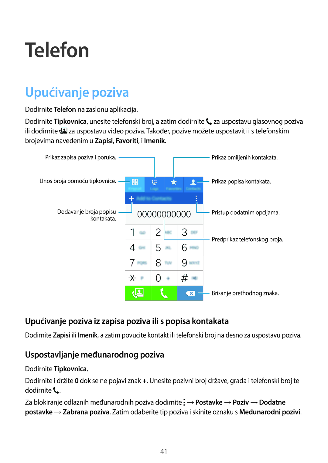 Samsung SM-G360FHAAVIP, SM-G360FZSASEE manual Telefon, Upućivanje poziva iz zapisa poziva ili s popisa kontakata 