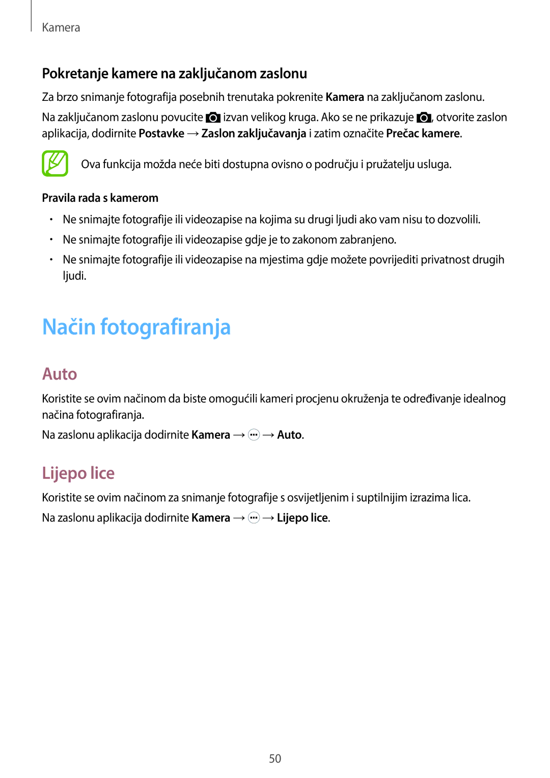 Samsung SM-G360FZSASEE, SM-G360FHAAVIP Način fotografiranja, Auto, Lijepo lice, Pokretanje kamere na zaključanom zaslonu 