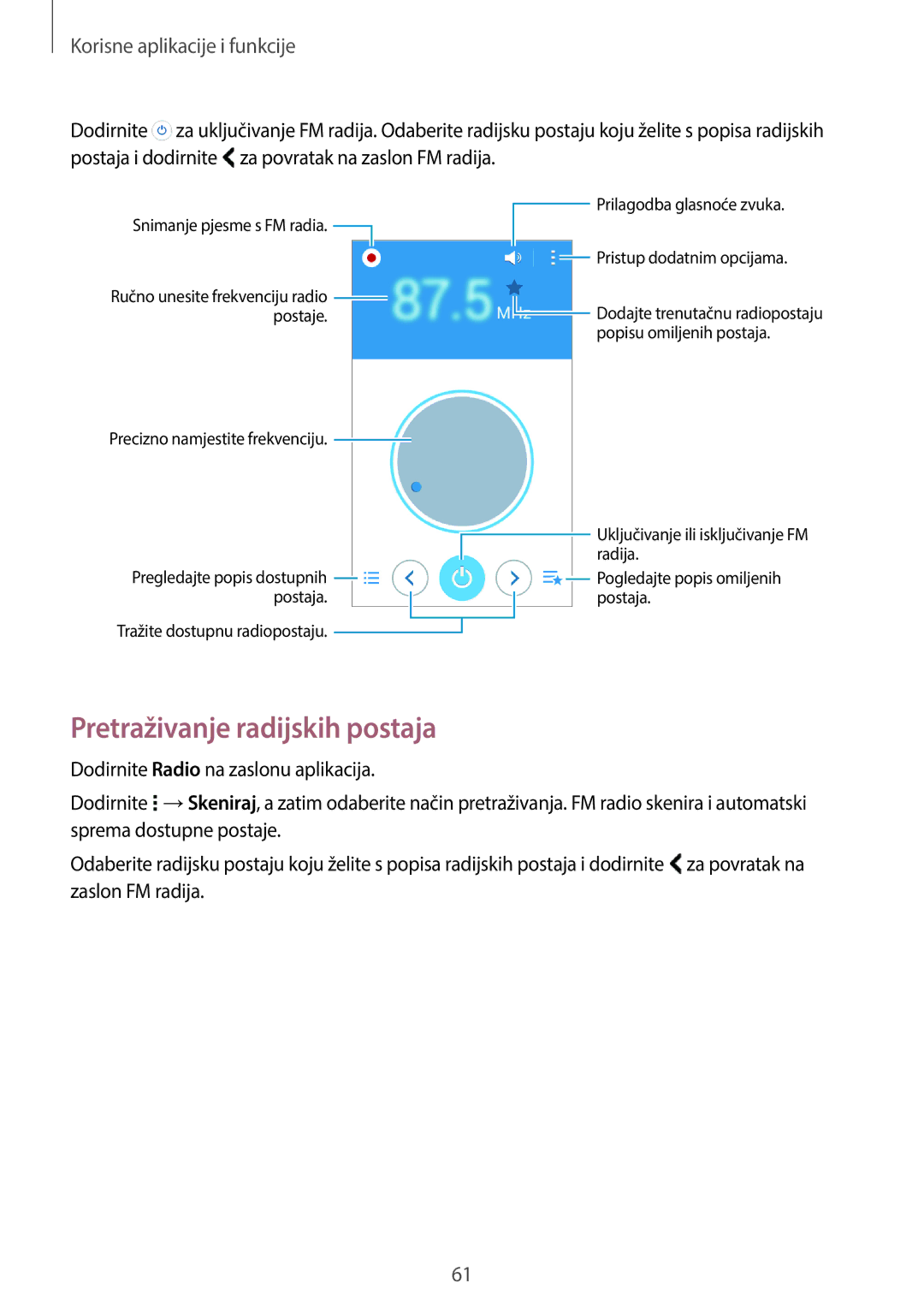 Samsung SM-G360FHAAVIP, SM-G360FZSASEE, SM-G360FZWASEE, SM-G360FZWAVIP, SM-G360FHAASEE manual Pretraživanje radijskih postaja 