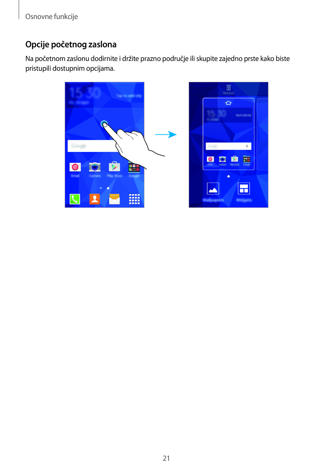 Samsung SM-G360FHAAVIP, SM-G360FZSASEE, SM-G360FZWASEE, SM-G360FZWAVIP, SM-G360FHAASEE manual Opcije početnog zaslona 