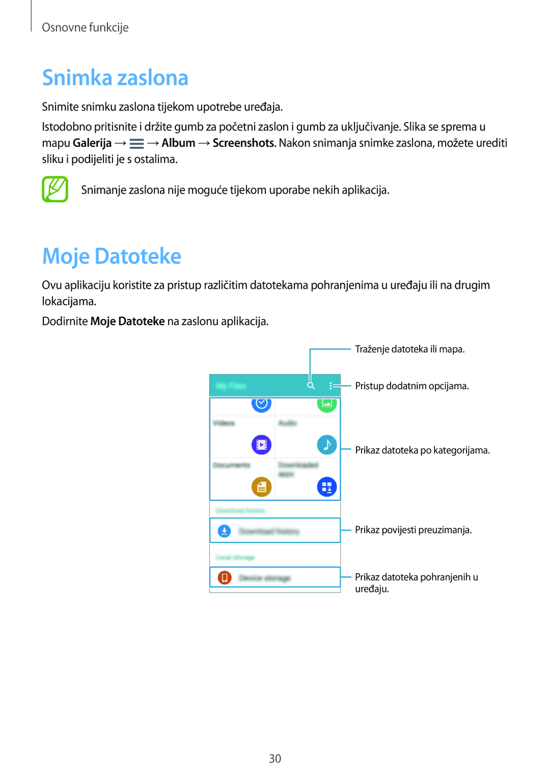 Samsung SM-G360FZSASEE, SM-G360FHAAVIP, SM-G360FZWASEE, SM-G360FZWAVIP, SM-G360FHAASEE manual Snimka zaslona, Moje Datoteke 