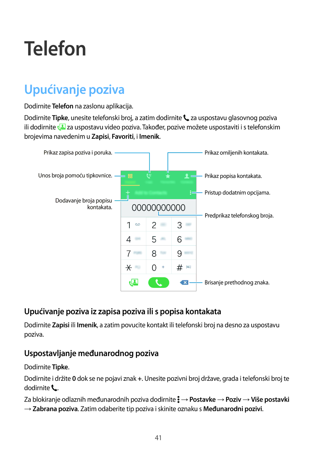 Samsung SM-G360FHAAVIP, SM-G360FZSASEE manual Telefon, Upućivanje poziva iz zapisa poziva ili s popisa kontakata 