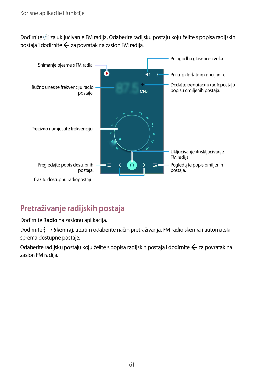 Samsung SM-G360FHAAVIP, SM-G360FZSASEE, SM-G360FZWASEE, SM-G360FZWAVIP, SM-G360FHAASEE manual Pretraživanje radijskih postaja 