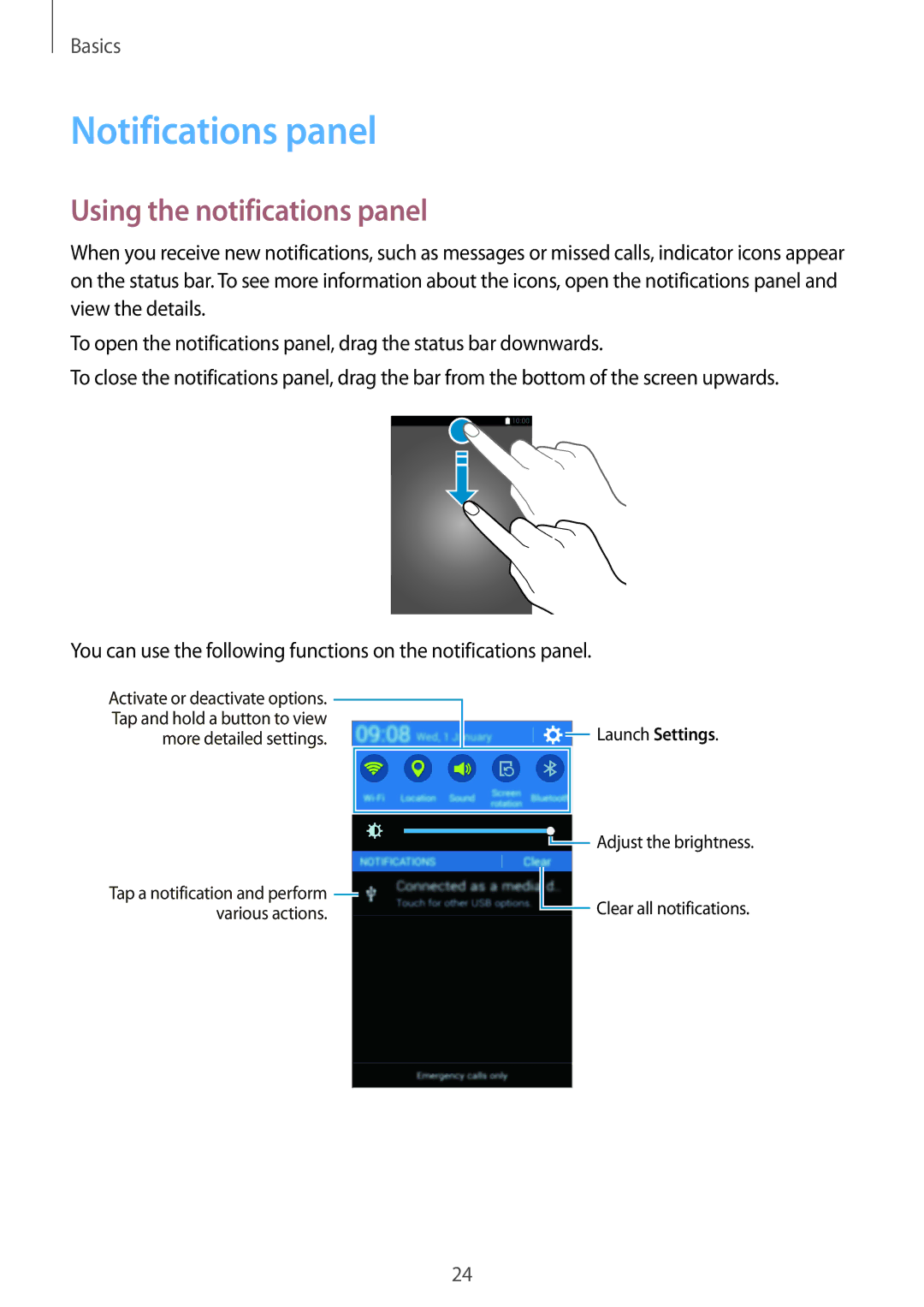 Samsung SM-G360FZWAPHE, SM-G360FZSAXEF, SM-G360FHAASFR, SM-G360FHAAVGF Notifications panel, Using the notifications panel 