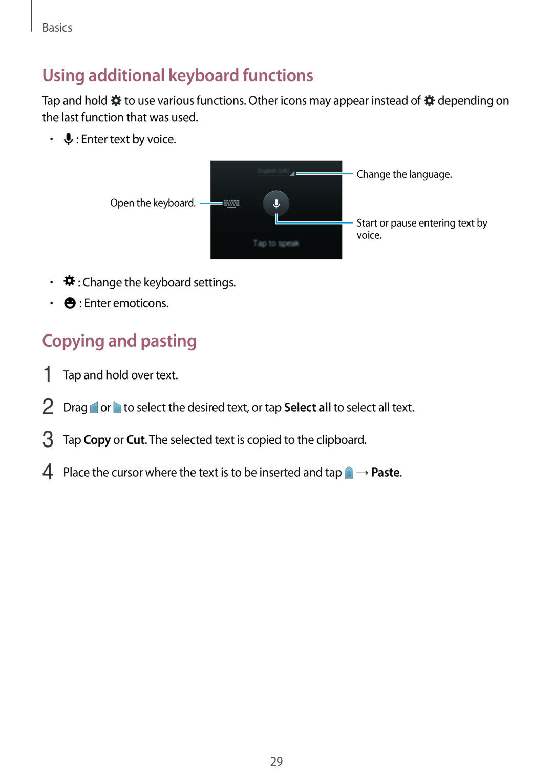 Samsung SM-G360FZSAPHE, SM-G360FZSAXEF, SM-G360FHAASFR manual Using additional keyboard functions, Copying and pasting 