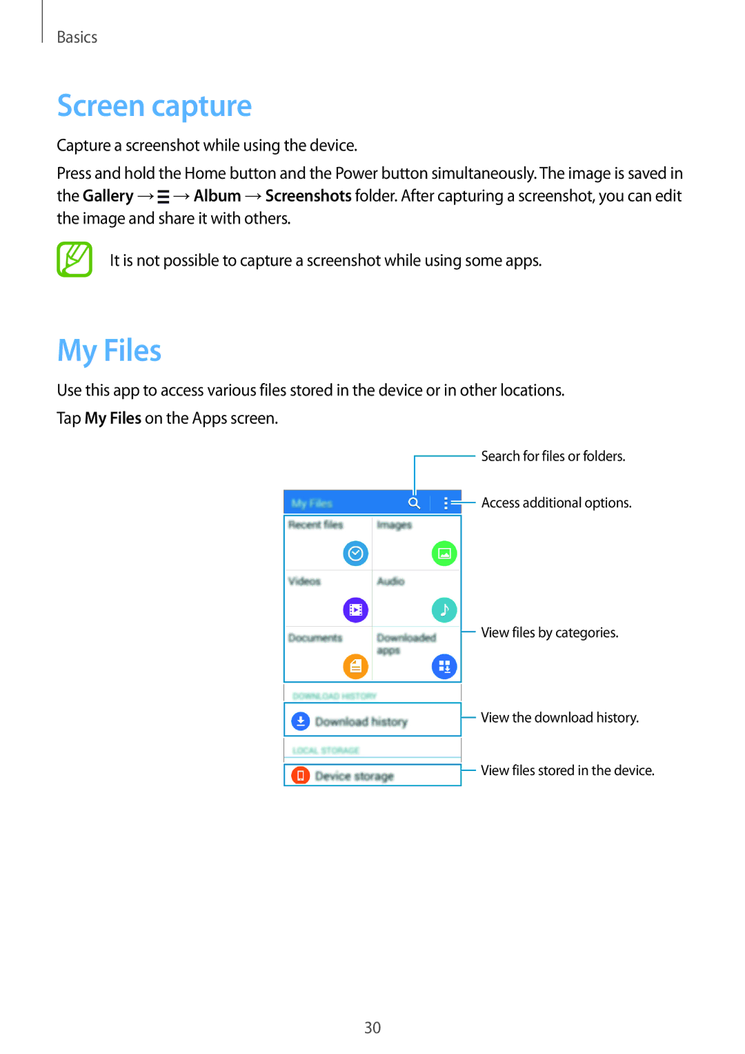 Samsung SM2G360FZWABGL, SM-G360FZSAXEF, SM-G360FHAASFR, SM-G360FHAAVGF, SM-G360FZWAVGF manual Screen capture, My Files 
