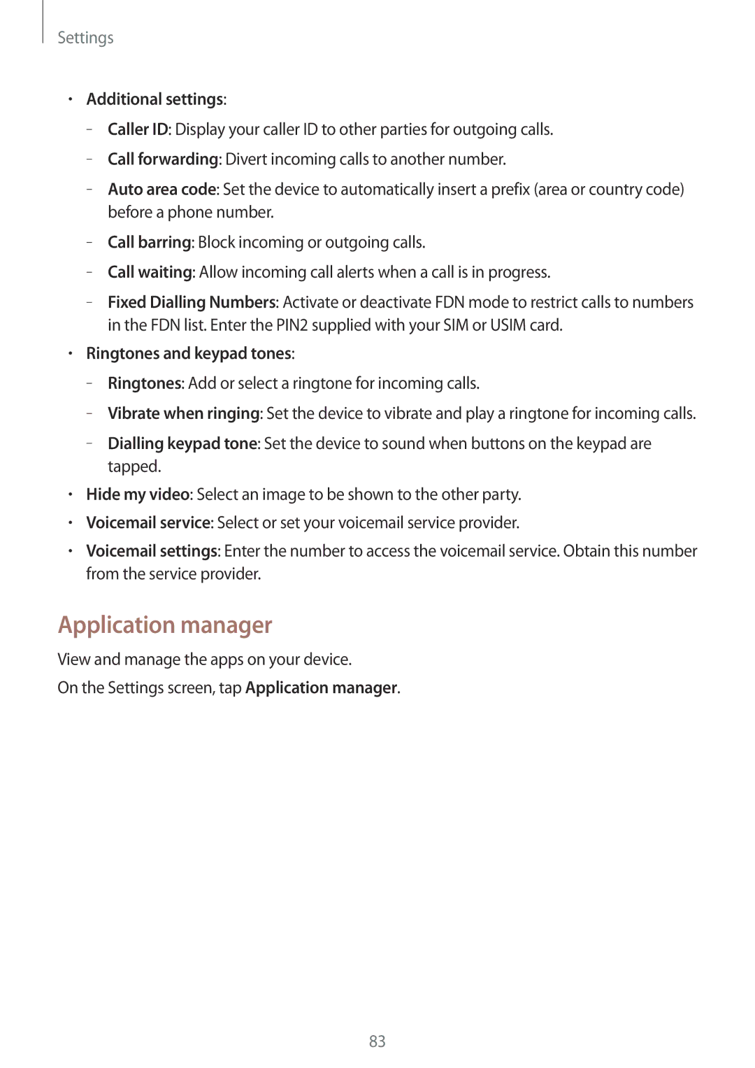 Samsung SM-G360FZSANEE, SM-G360FZSAXEF, SM-G360FHAASFR Application manager, Additional settings, Ringtones and keypad tones 