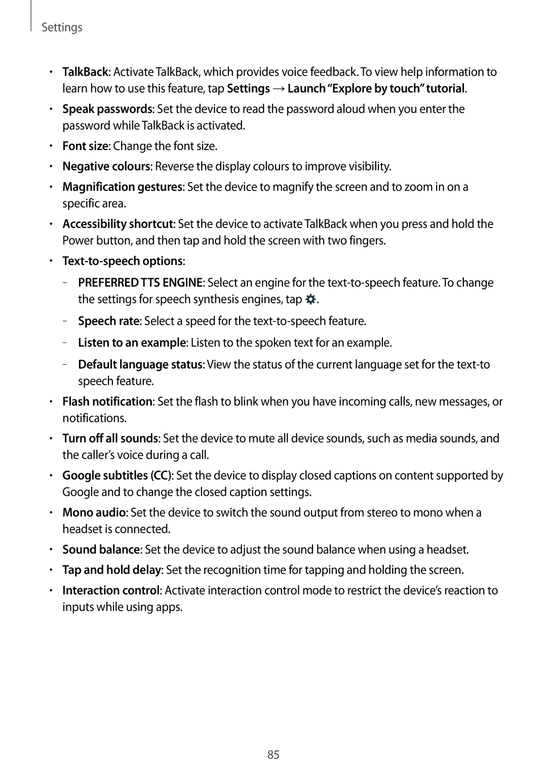 Samsung SM-G360FZSASEB, SM-G360FZSAXEF, SM-G360FHAASFR, SM-G360FHAAVGF, SM-G360FZWAVGF, SM-G360FHAAXEF Text-to-speech options 