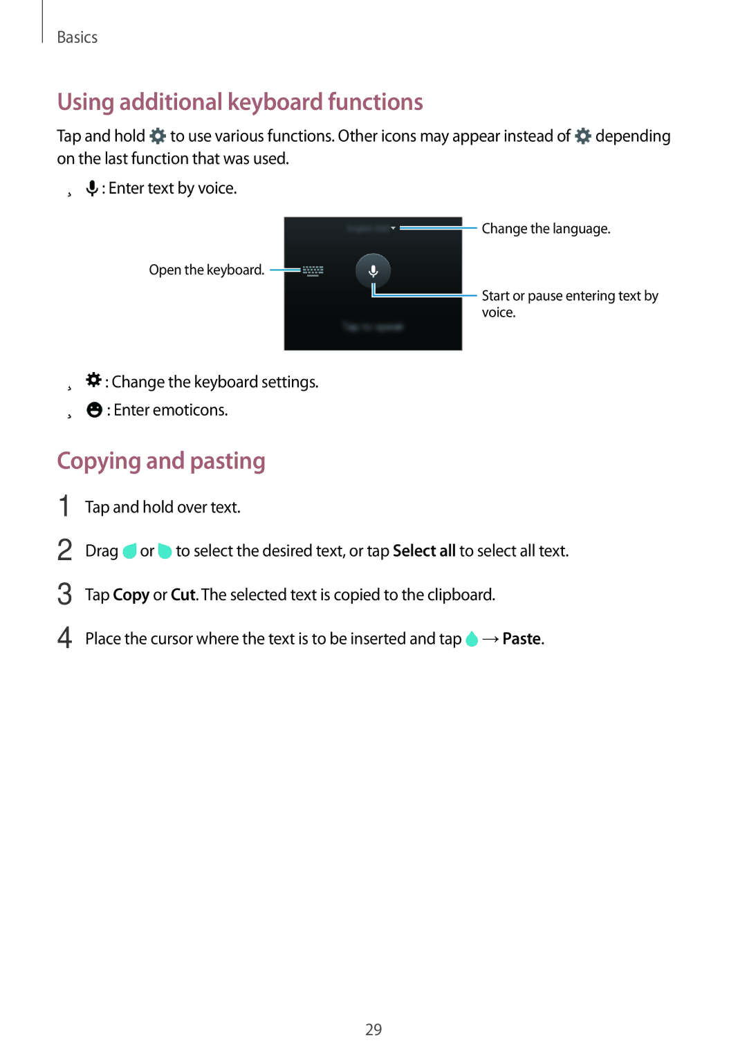 Samsung SM-G360FZSAPHE, SM-G360FZSAXEF, SM-G360FHAASFR manual Using additional keyboard functions, Copying and pasting 