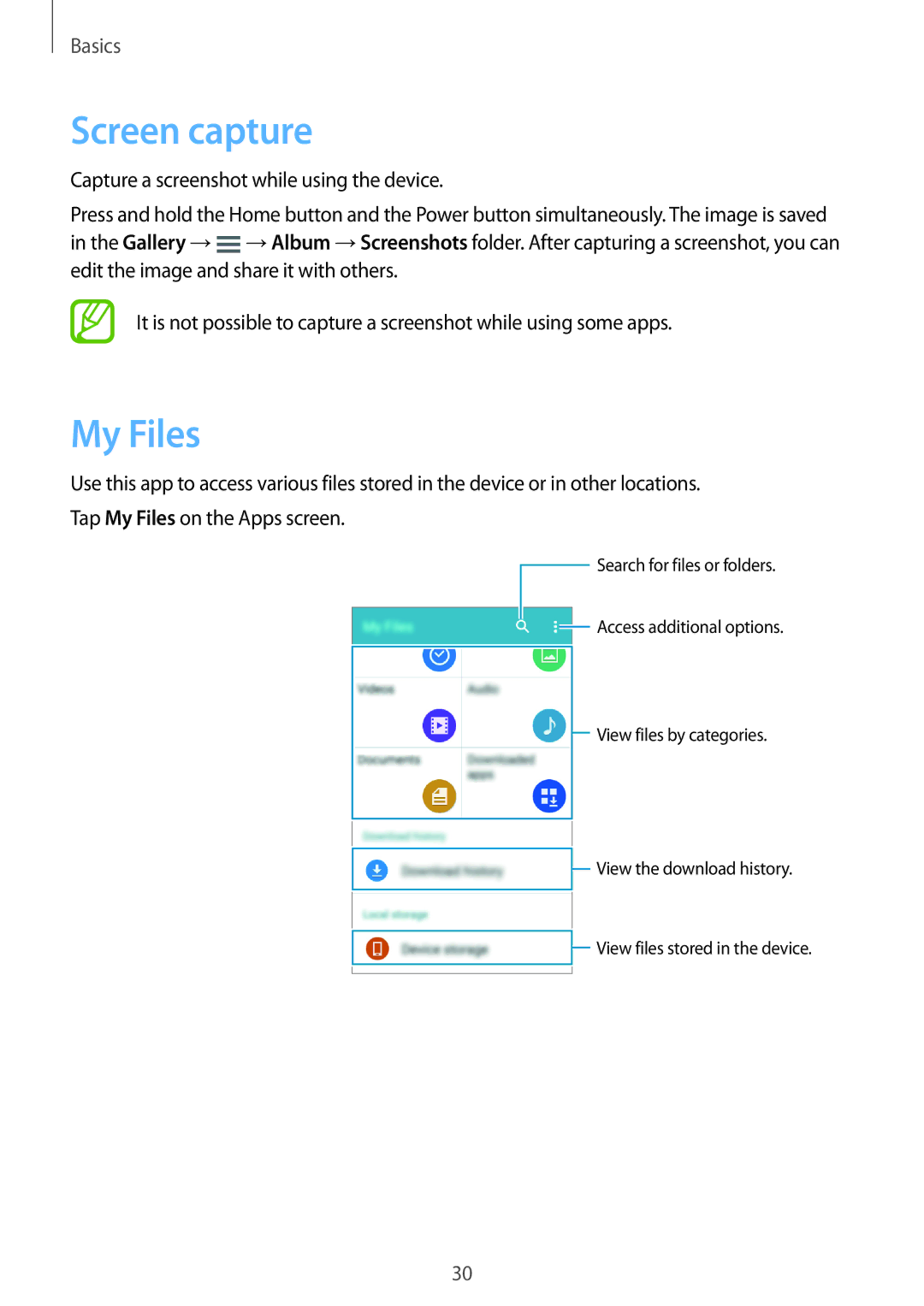 Samsung SM2G360FZWABGL, SM-G360FZSAXEF, SM-G360FHAASFR, SM-G360FHAAVGF, SM-G360FZWAVGF manual Screen capture, My Files 