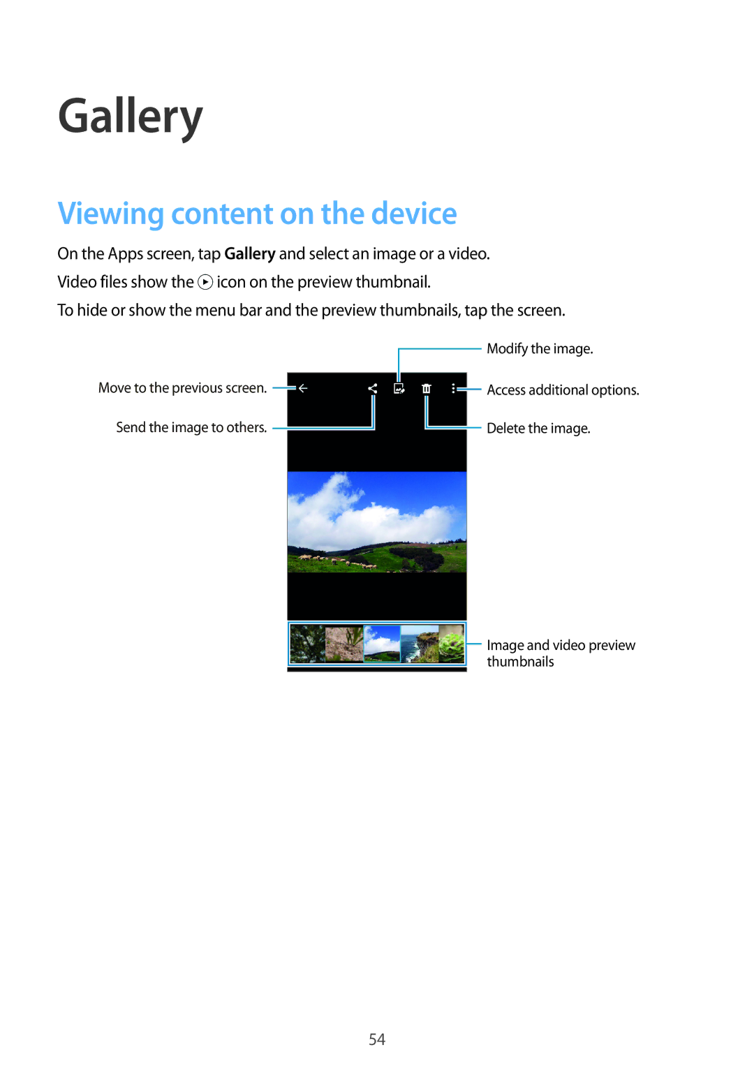 Samsung SM-G360FZSAORX, SM-G360FZSAXEF, SM-G360FHAASFR, SM-G360FHAAVGF, SM-G360FZWAVGF Gallery, Viewing content on the device 