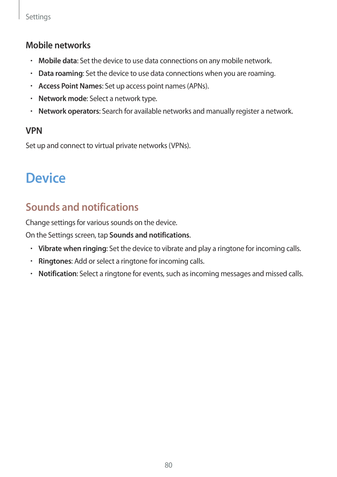 Samsung SM2G360FZWAETL, SM-G360FZSAXEF, SM-G360FHAASFR, SM-G360FHAAVGF Device, Sounds and notifications, Mobile networks 